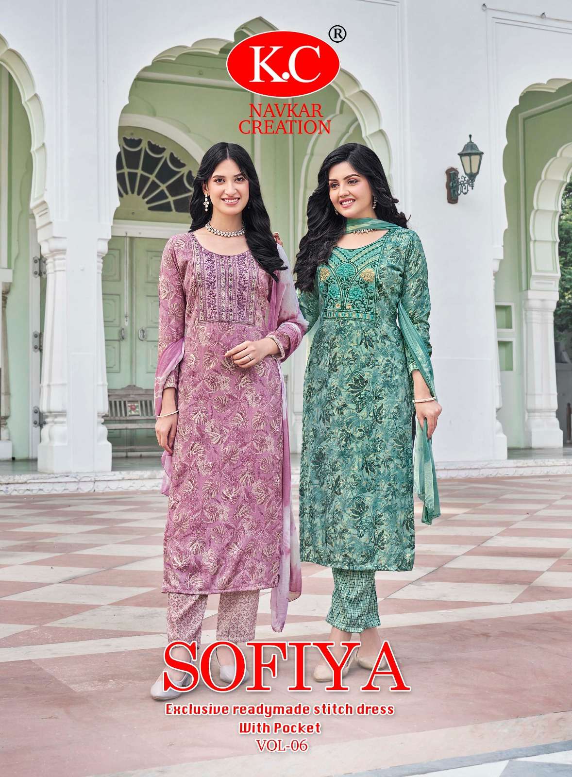 K.C SOFIYA VOL-6 BY AQSAWHOLESALE 6001 TO 6008 SERIES FOIL PRINT READYMADE DRESSES