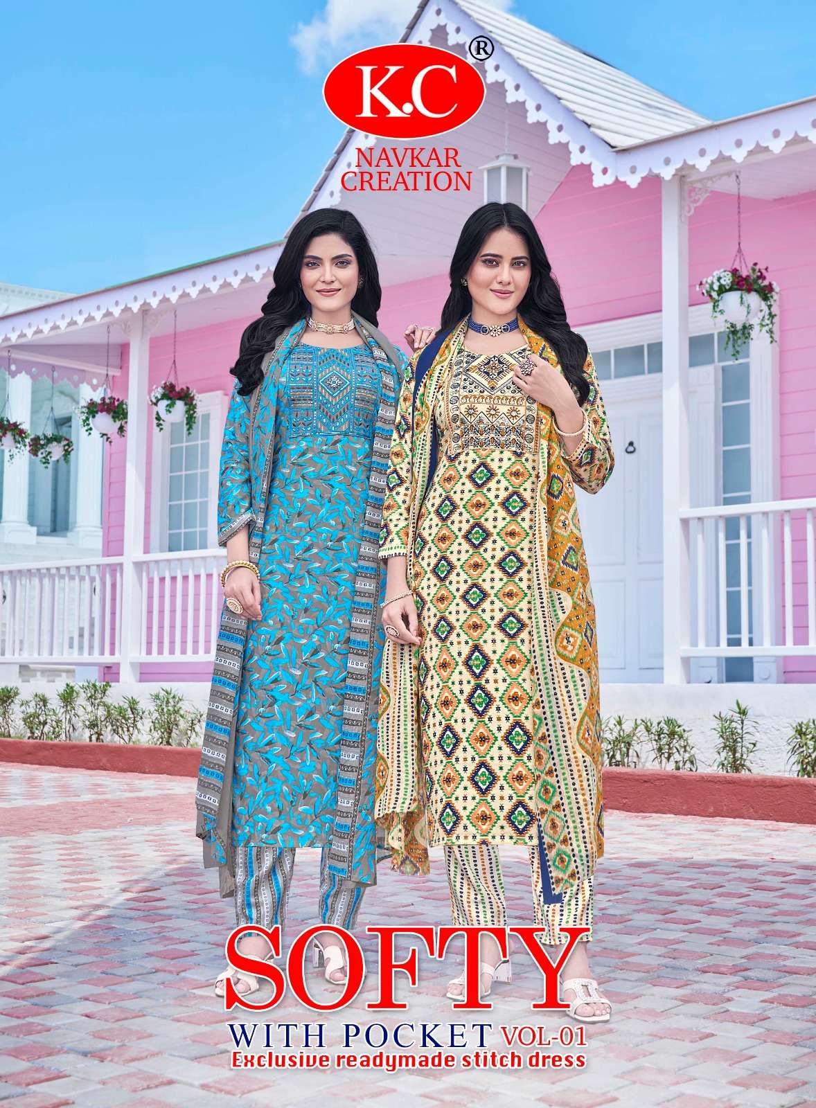 K.C SOFTY VOL-1 BY AQSAWHOLESALE 1001 TO 1008 SERIES COTTON PRINT READYMADE DRESSES