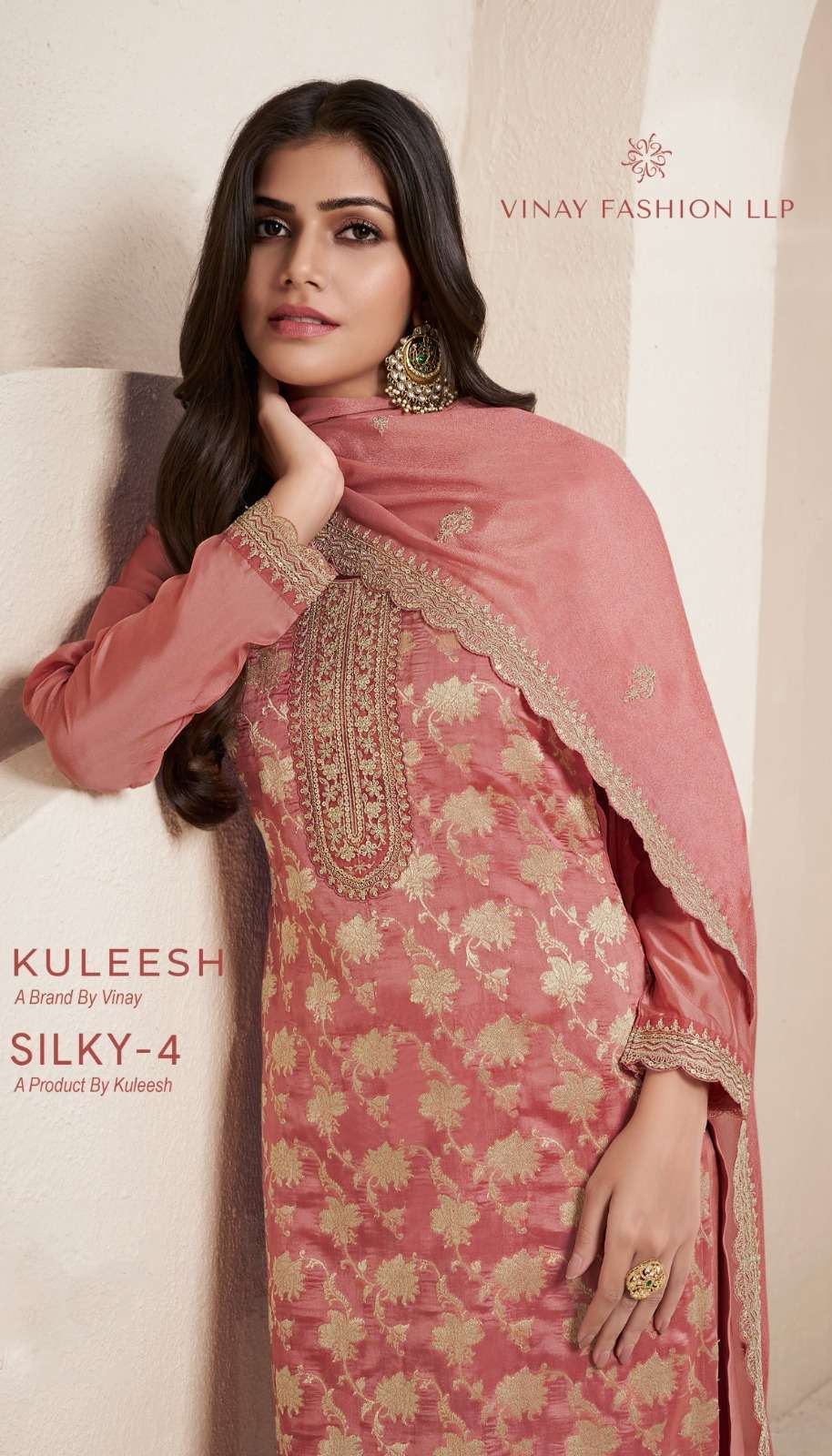 KULEESH SILKY VOL-4 BY VINAY FASHION 70351 TO 70354 SERIES SILK JACQUARD WORK DRESSES