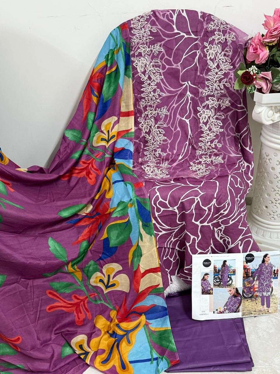 M.BASIC 1414-F TO 1414-J SERIES BY MEHBOOB TEX PURE COTTON PRINT WORK PAKISTANI DRESSES