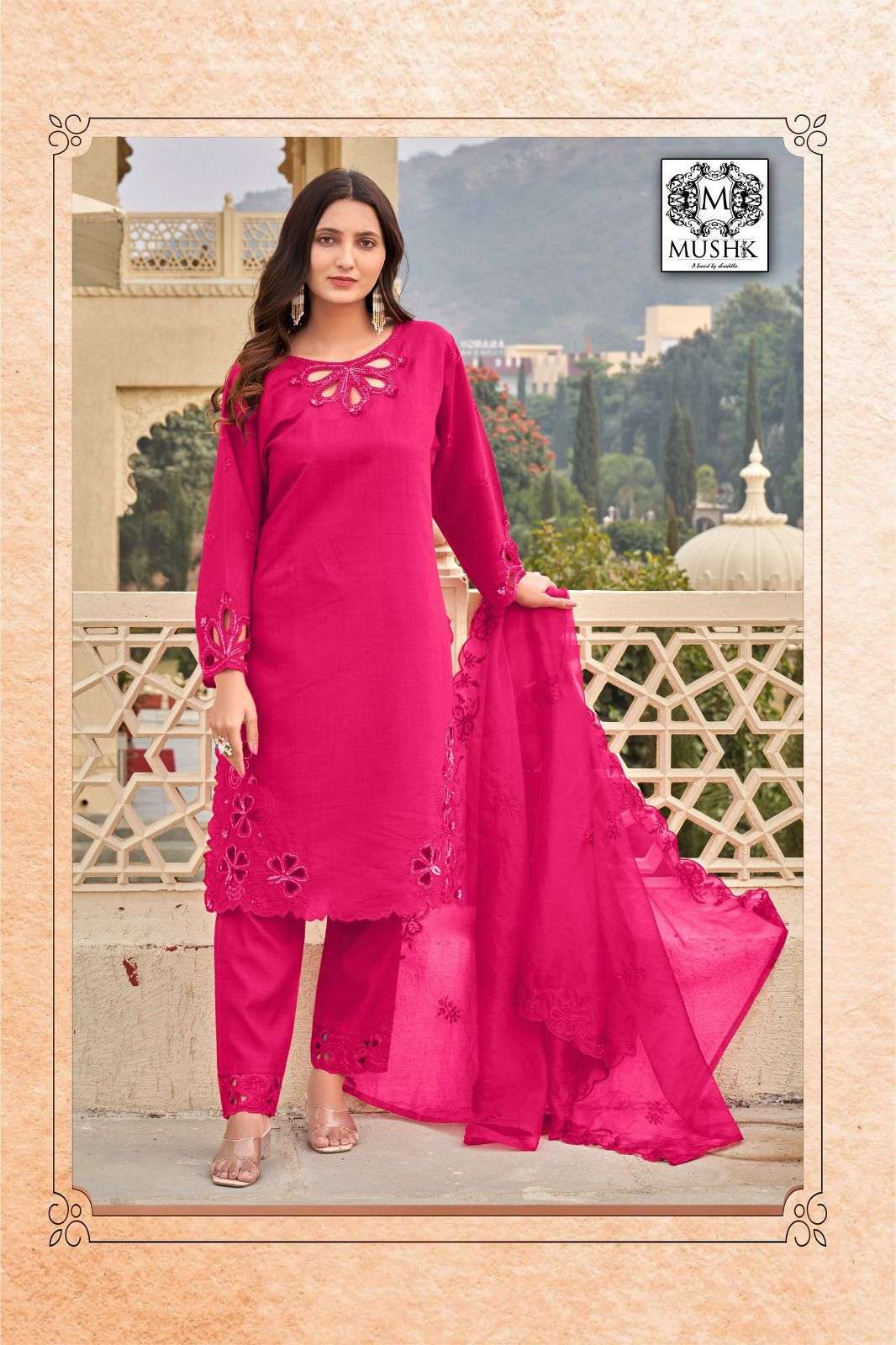 MT-1003 COLOURS BY MUSHQ 1003-A TO 1003-D SERIES SILK WORK READYMADE DRESSES