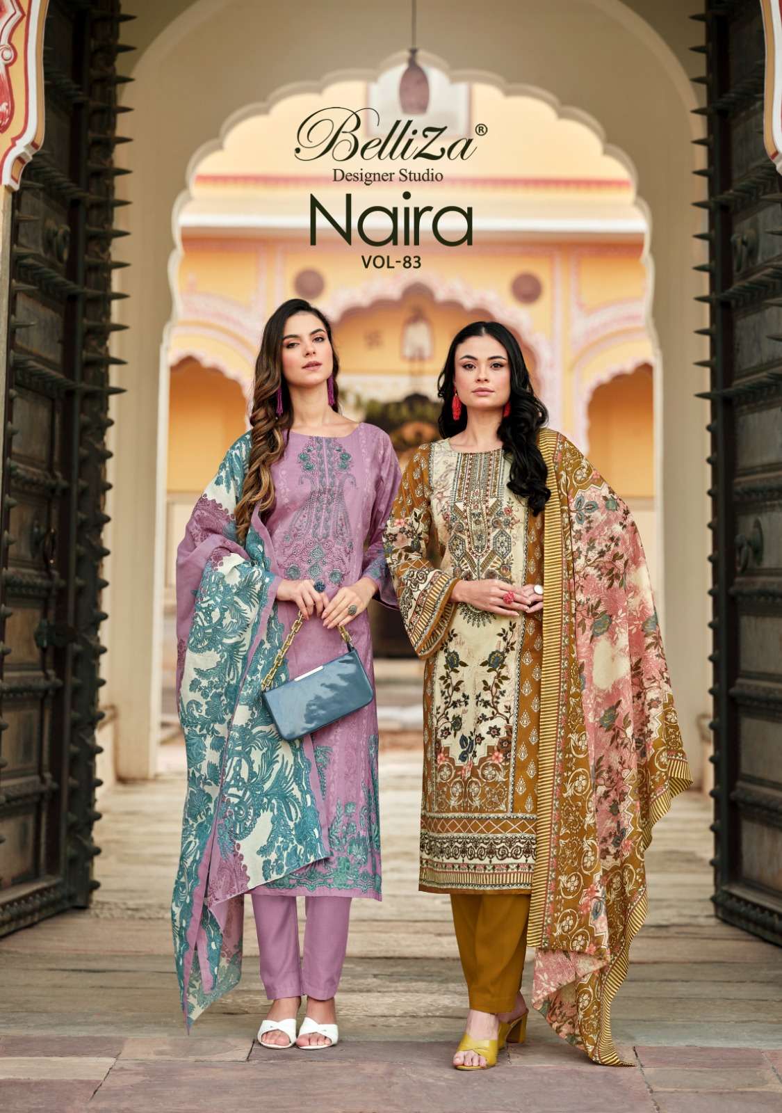 NAIRA VOL-83 BY BELLIZA 1004-001 TO 1004-008 SERIES PURE COTTON WORK PAKISTANI DRESSES