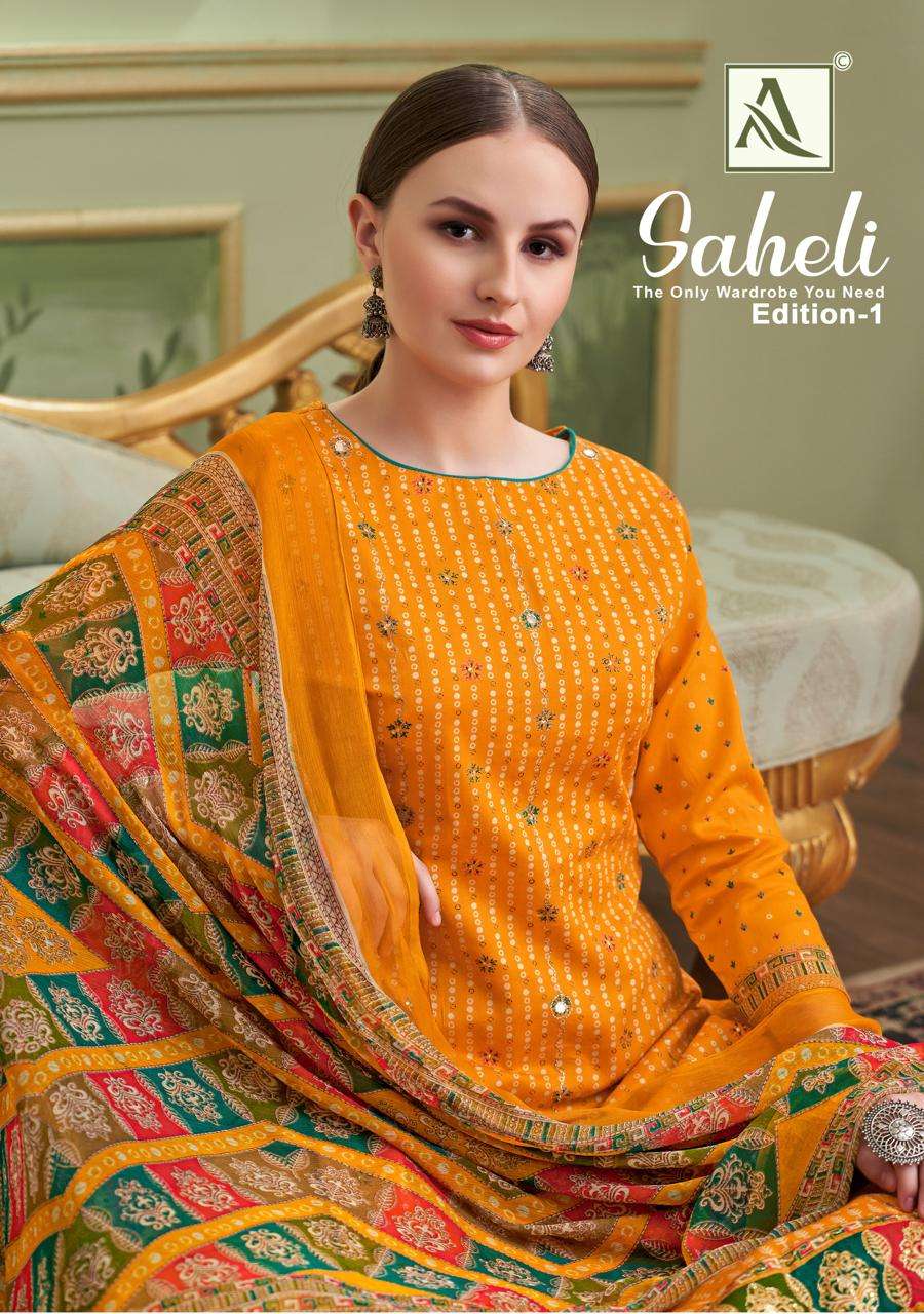 SAHELI VOL-1 BY ALOK SUIT 166-001 TO 166-004 SERIES ZAM PRINT WORK DRESSES