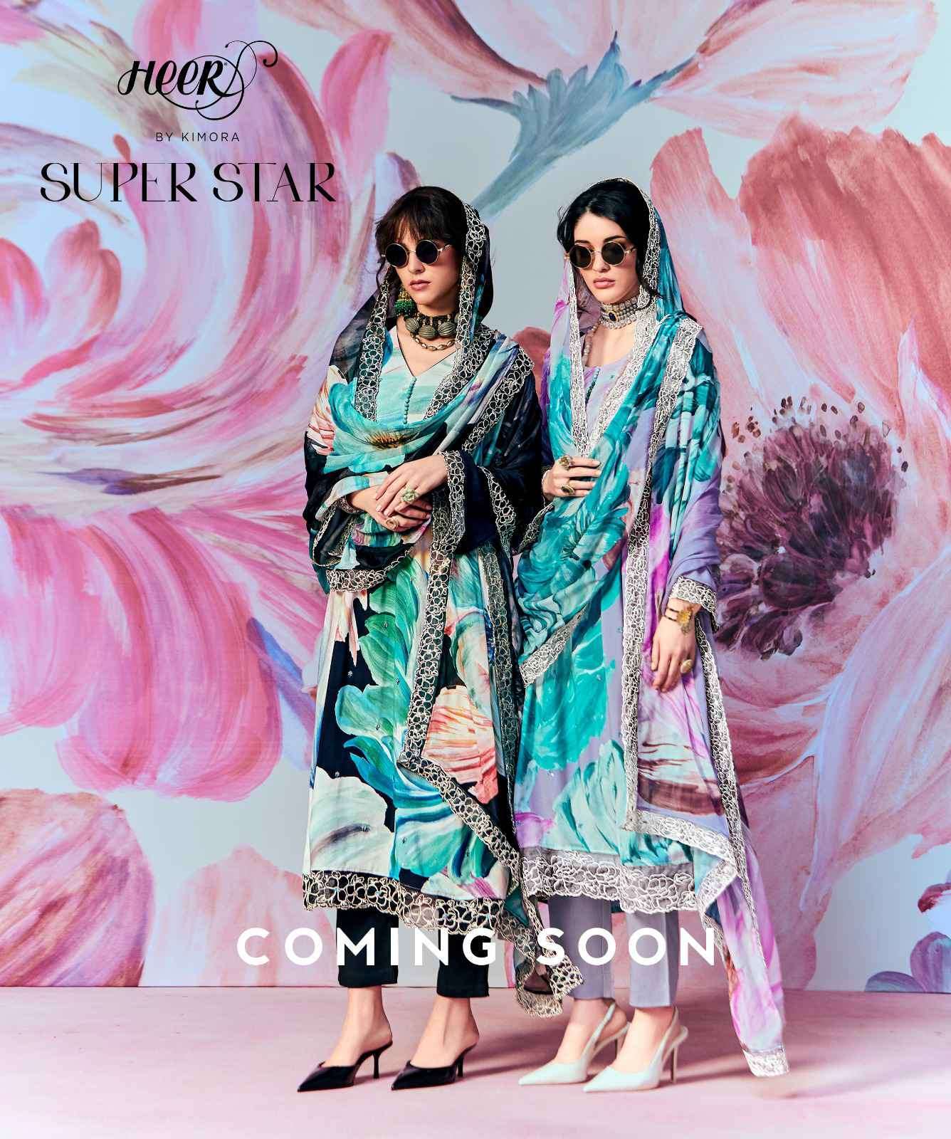SUPER STAR BY HEER 9501 TO 9506 SERIES PURE MUZLIN PRINT WORK DRESSES