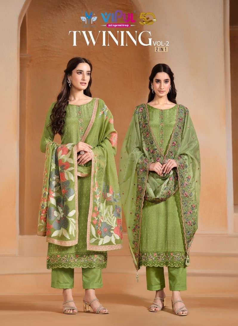 TWINING VOL-2 BY VIPUL 6161 TO 6166 SERIES CHINON CHIFFON PRINT WORK DRESSES