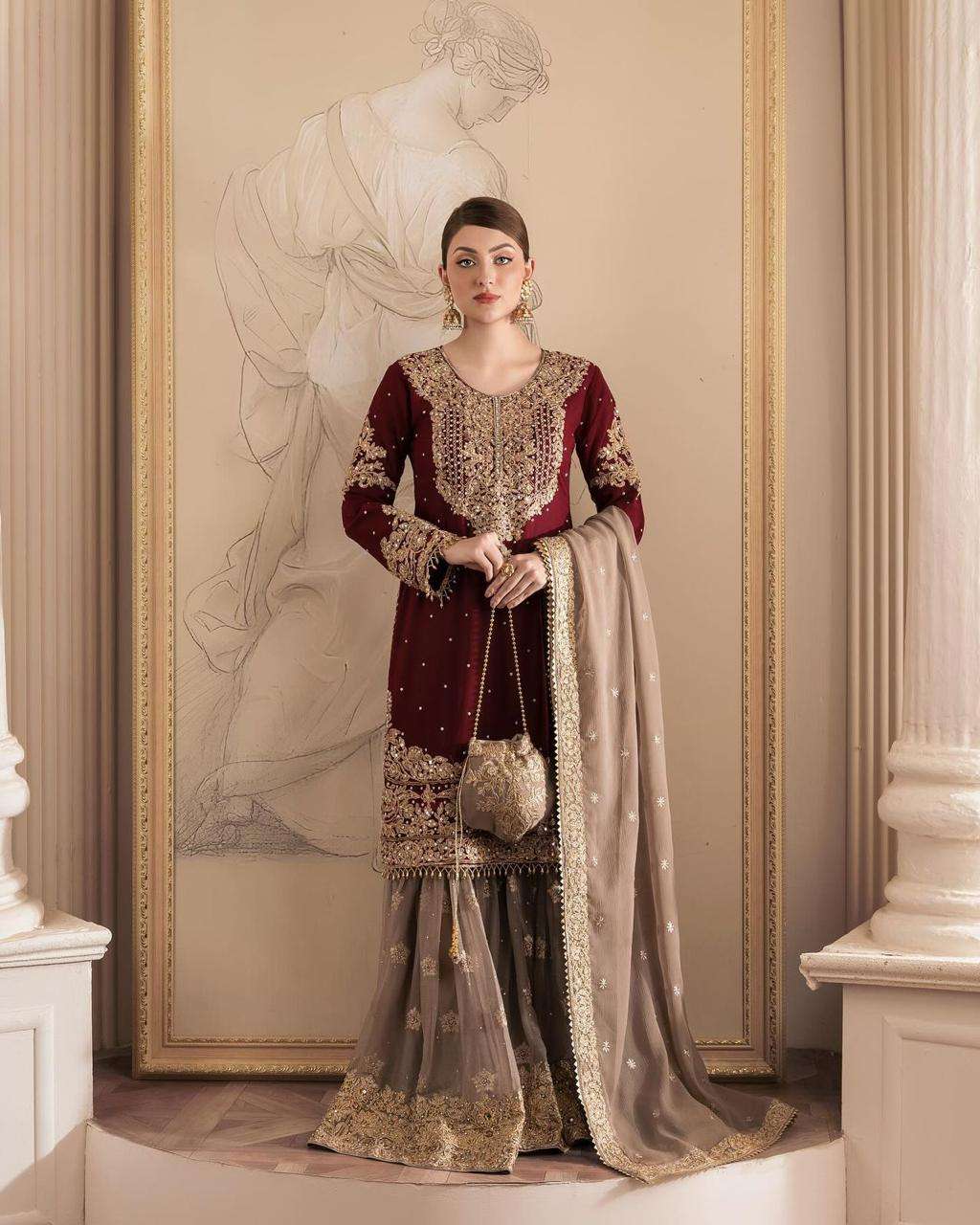 ZAARA VOL-1 BY AQSAWHOLESALE FAUX GEORGETTE WORK READYMADE DRESSES