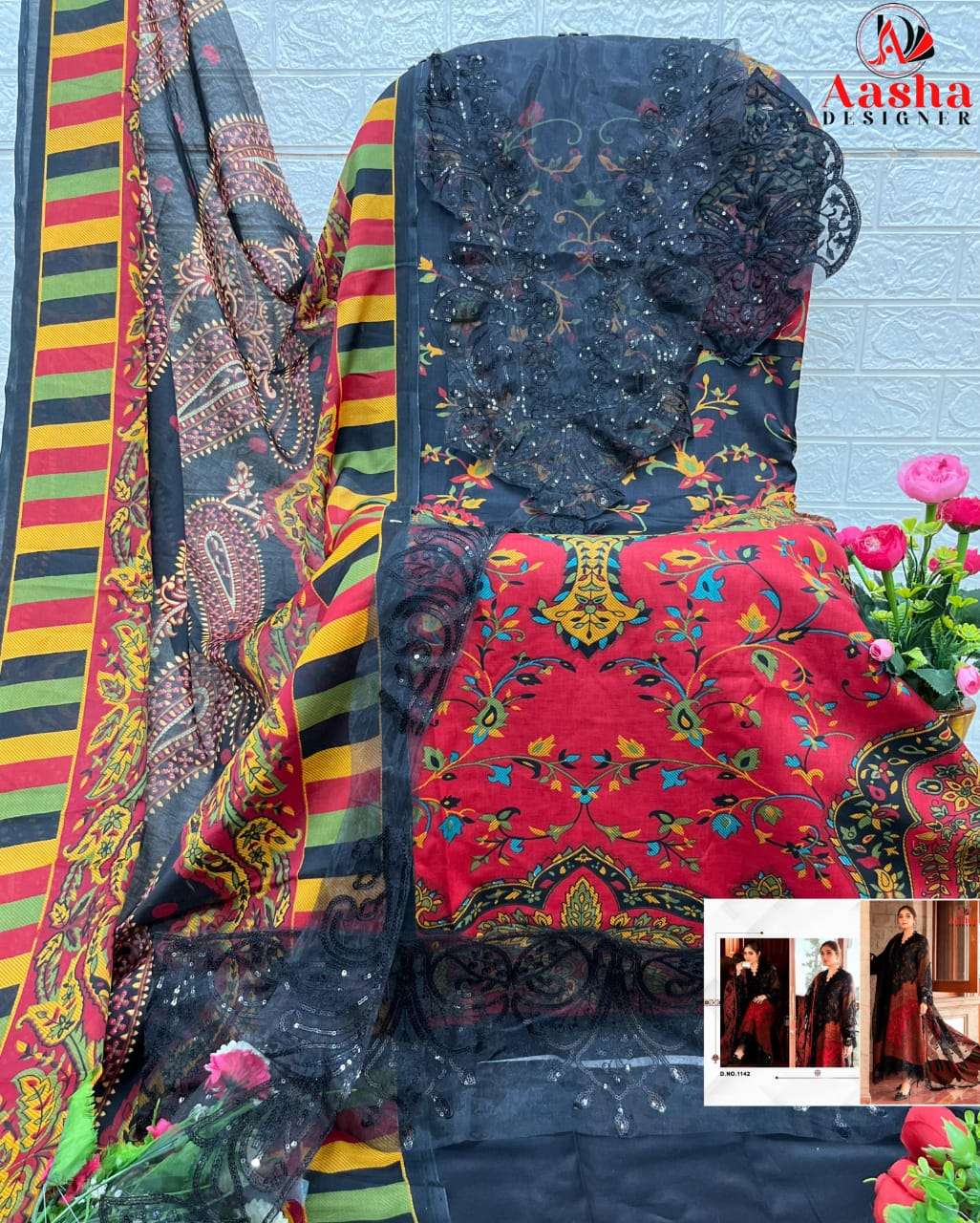 AASHA 1142 HIT DESIGN BY AASHA DESIGNER COTTON PRINT WORK PAKISTANI DRESS