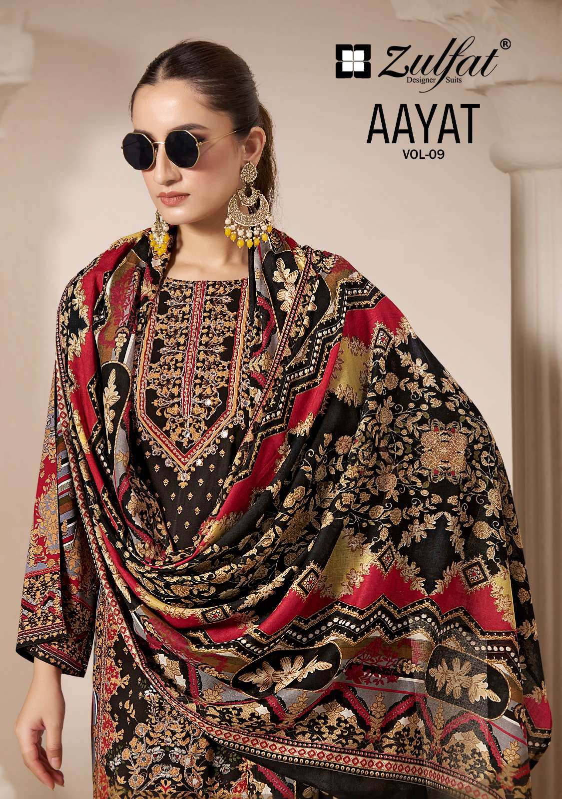 AAYAT VOL-9 BY ZULFAT 609-001 TO 609-006 SERIES VISCOSE RAYON PRINT WORK DRESSES
