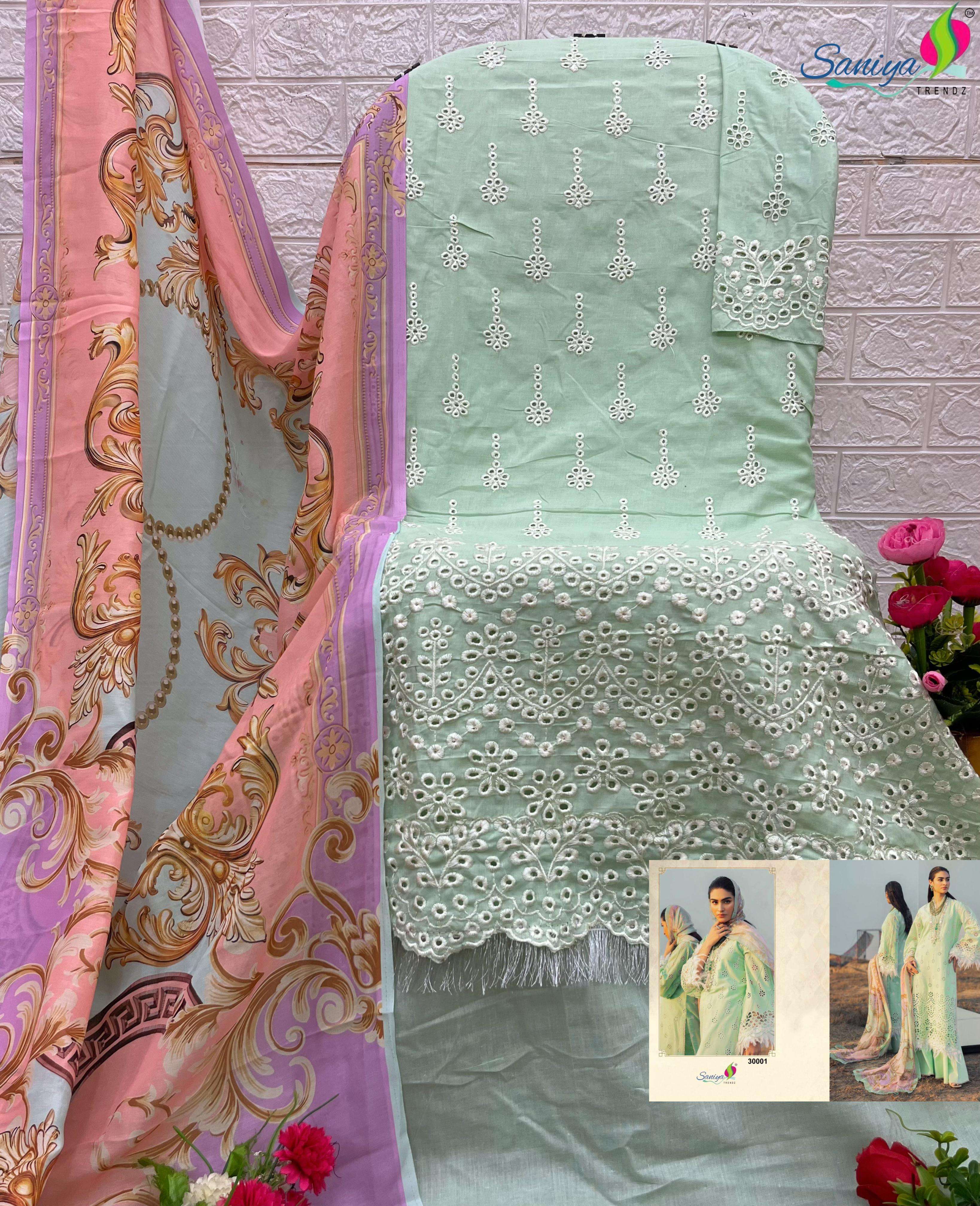 ADAN LIBAS CHIKANKARI VOL-30 BY SANIYA TRENDZ COTTON WORK PAKISTANI DRESSES