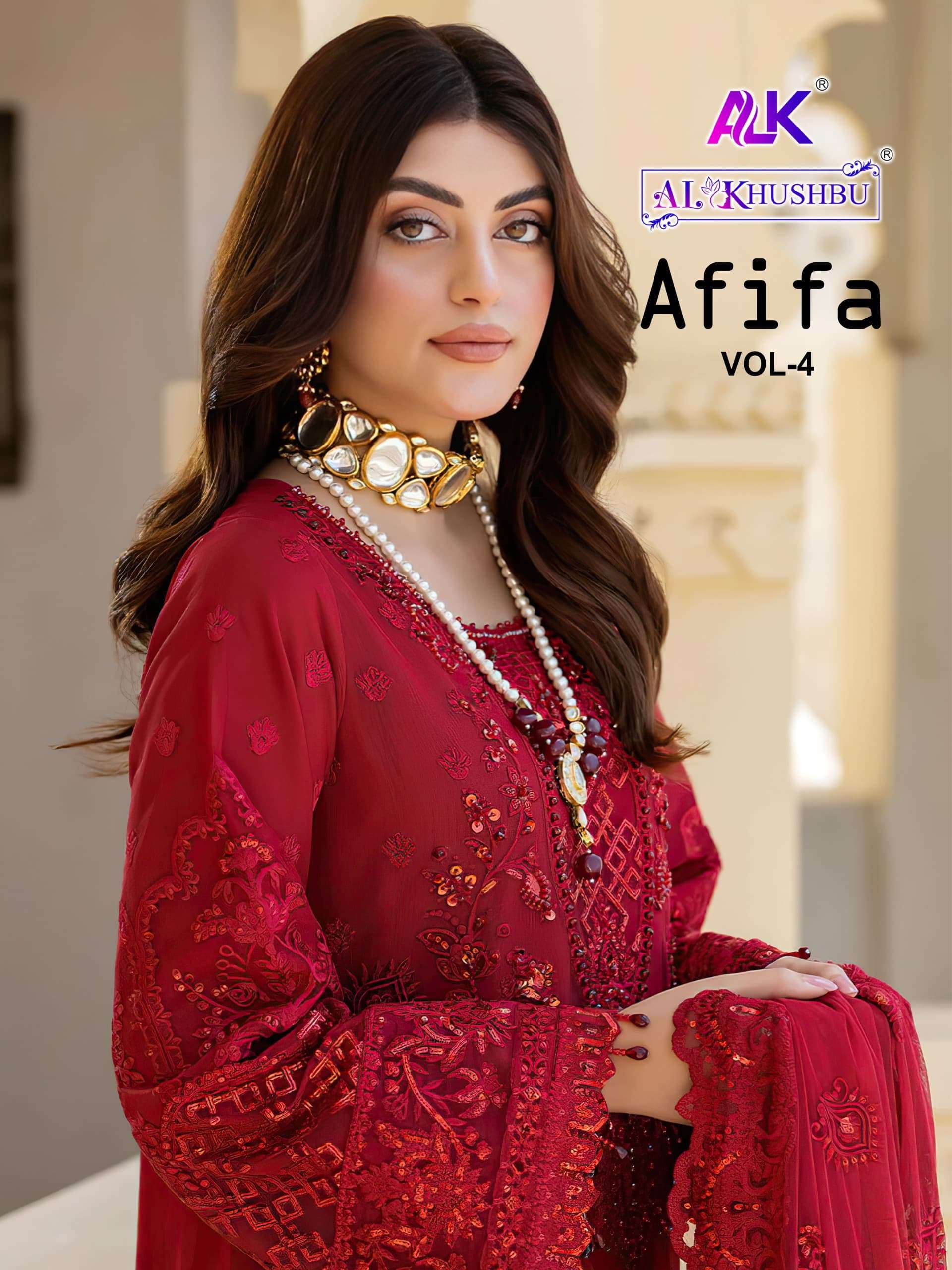 AFIFA VOL-4 BY AL KHUSHBU 6012 TO 6014 SERIES GEORGETTE WORK PAKISTANI DRESSES