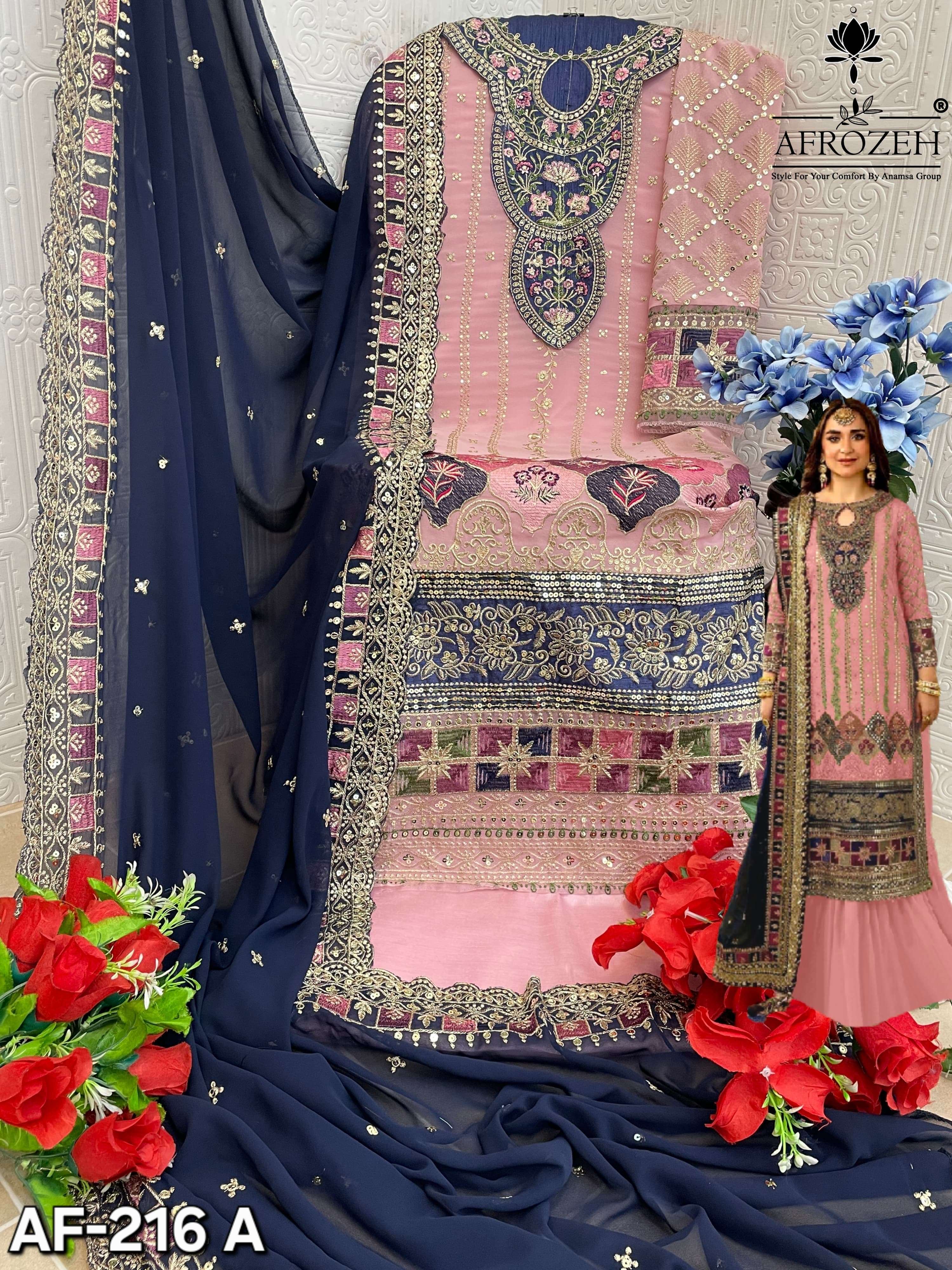 AFROZEH 216-A TO 216-D SERIES FAUX GEORGETTE WORK PAKISTANI DRESSES