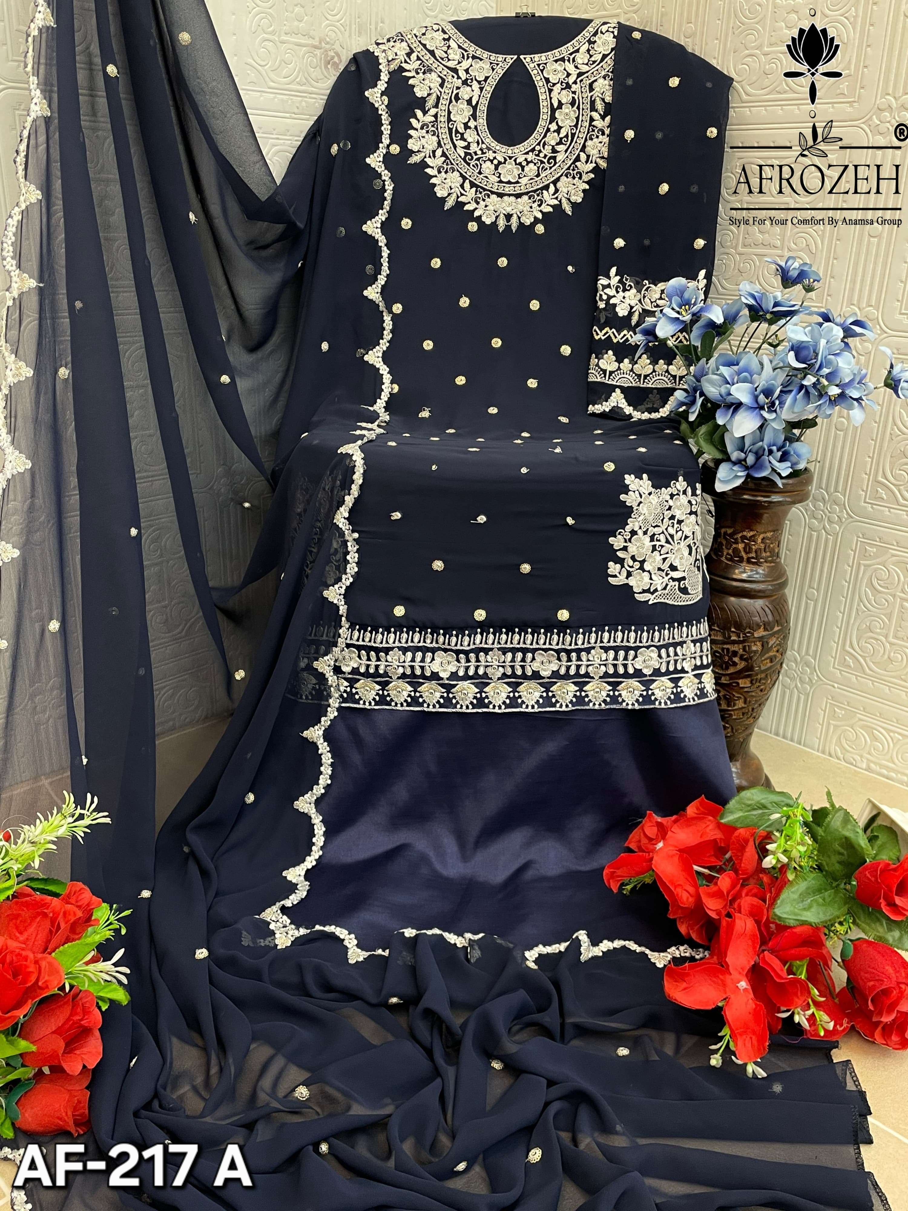 AFROZEH 217-A TO 217-D SERIES FAUX GEORGETTE WORK PAKISTANI DRESSES
