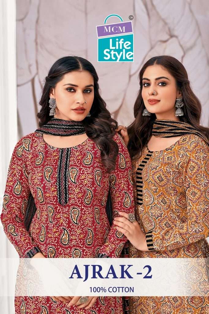 AJRAK VOL-2 BY MCM LIFESTYLE 207 TO 216 SERIES PURE COTTON AJRAK PRINT READYMADE DRESSES