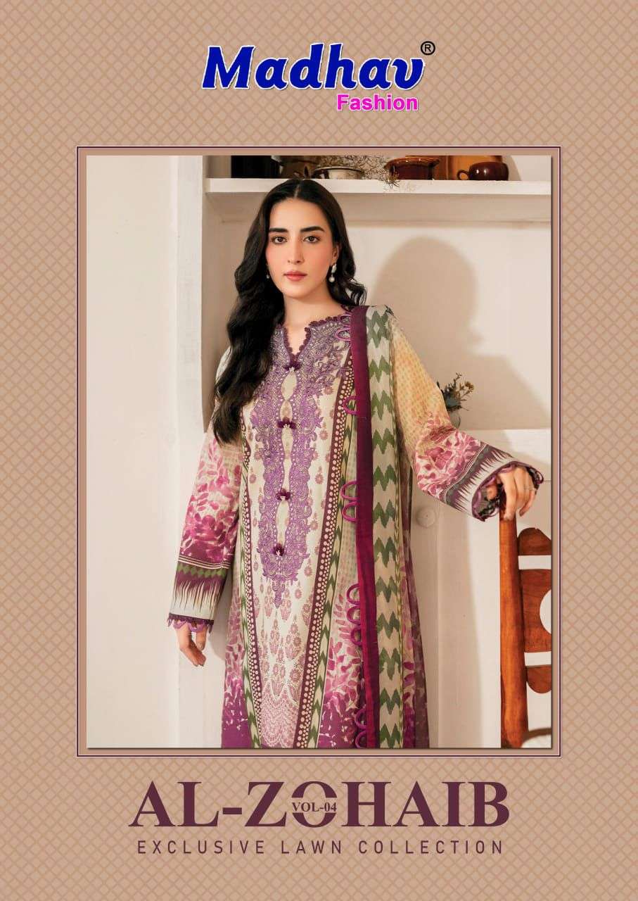 AL-ZOHAIB VOL-4 BY MADHAV FASHION 4001 TO 4006 SERIES LAWN PRINT DRESSES