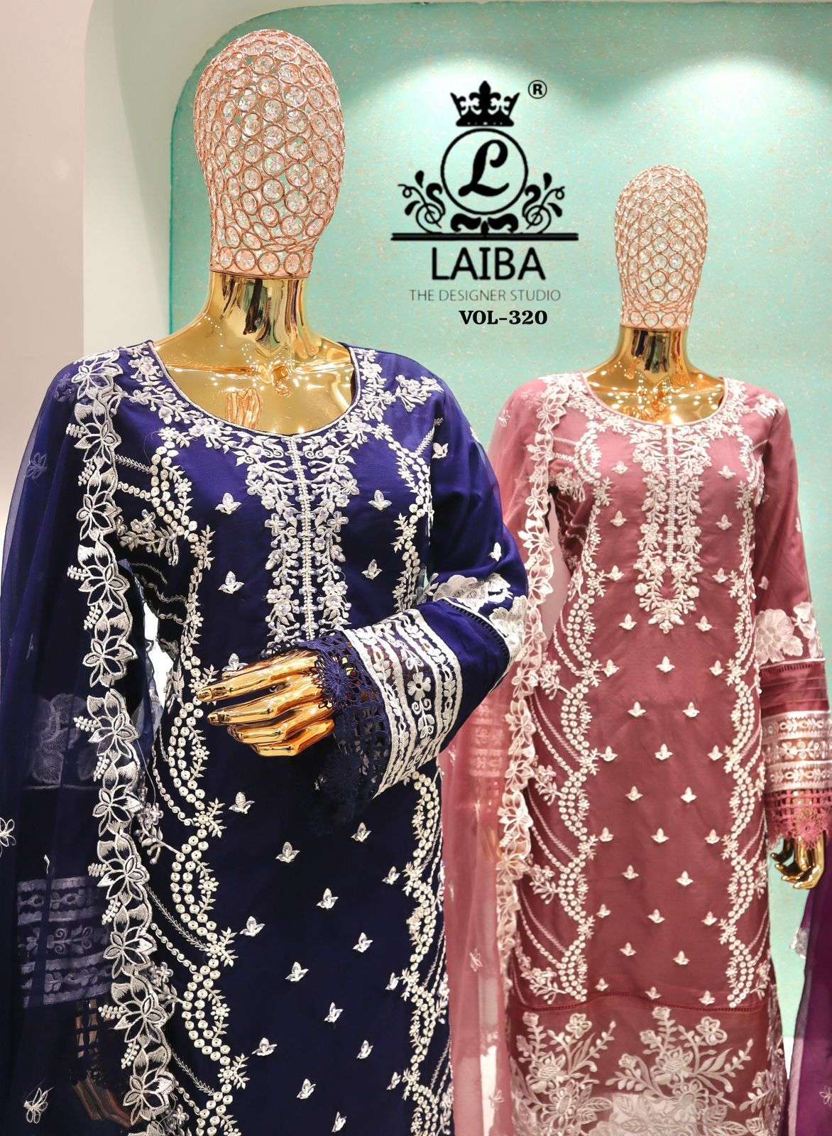 AM VOL-320 BY LAIBA PURE ORGANZA CREPE HEAVY WORK READYMADE DRESSES