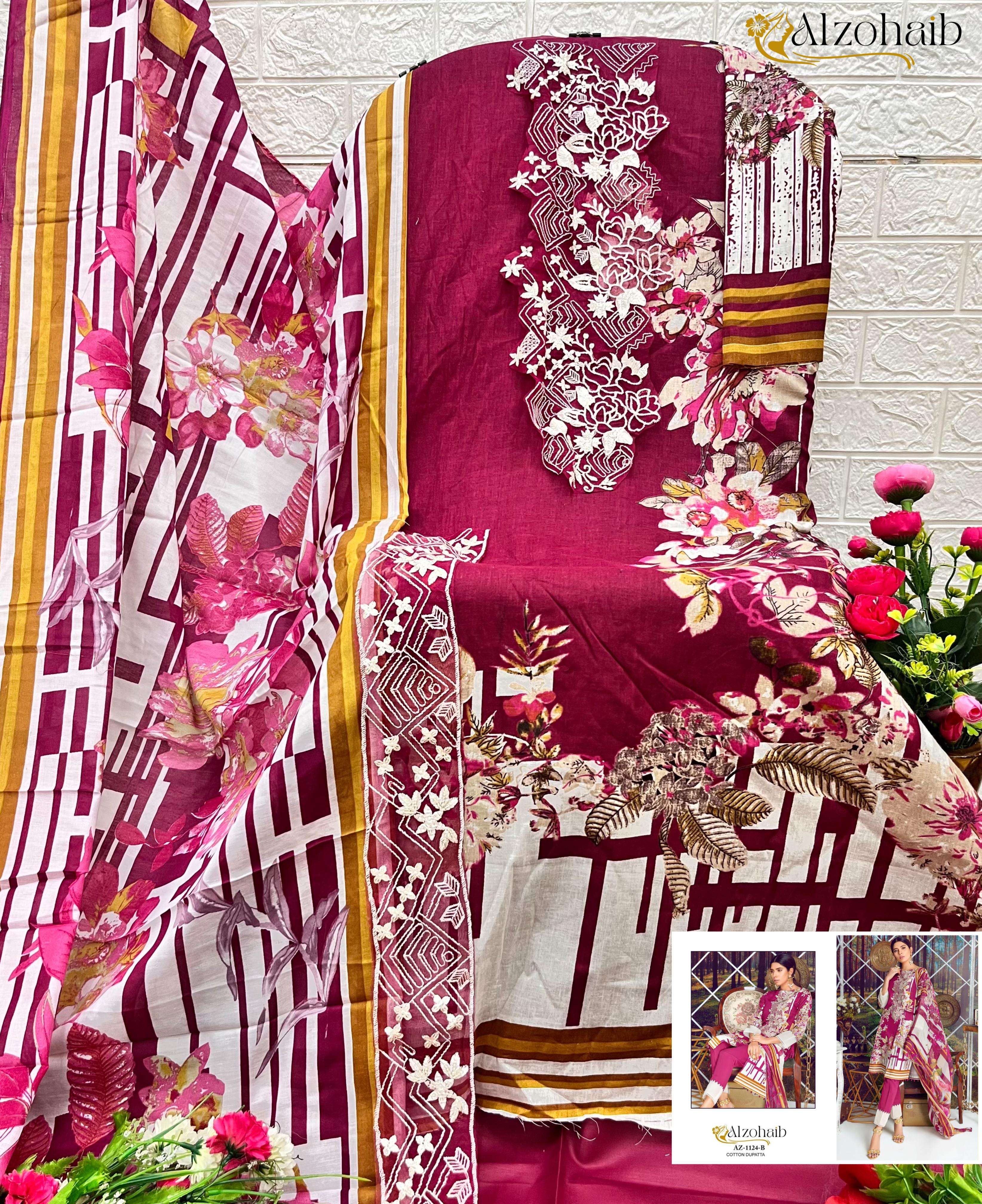 AZ-1124 COLOURS BY ALZOHAIB PURE COTTON PRINT WORK PAKISTANI DRESSES