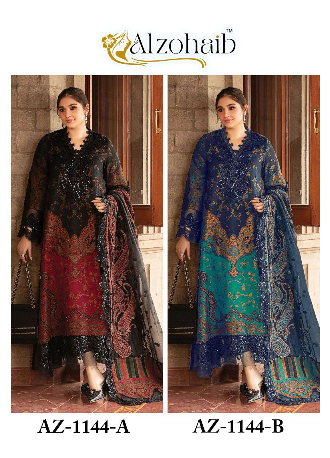 AZ-1144 HITS BY ALZOHAIB PURE COTTON PRINT WORK PAKISTANI DRESSES