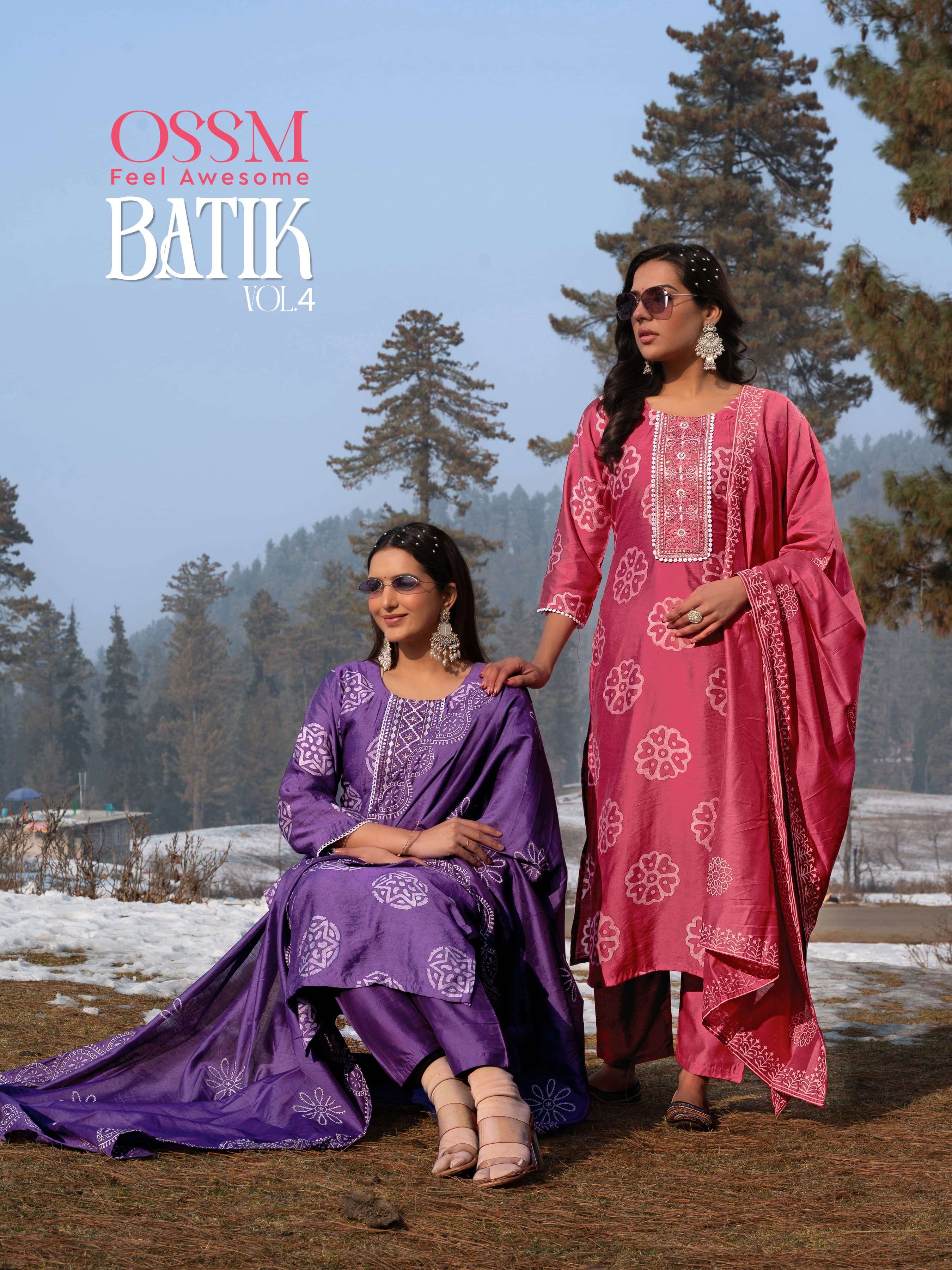 BATIK VL-4 BY OSSM 4001 TO 4006 SERIES CHANDERI PRINT WORK READYMADE DRESSES