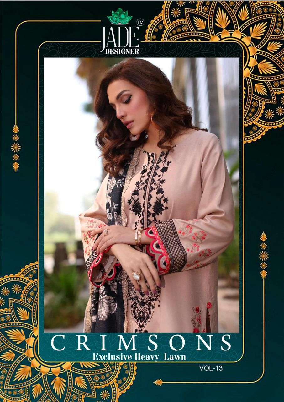 CRIMSONS VOL-13 BY JADE 13001 TO 13006 SERIES LAWN COTTON PRINT DRESSES