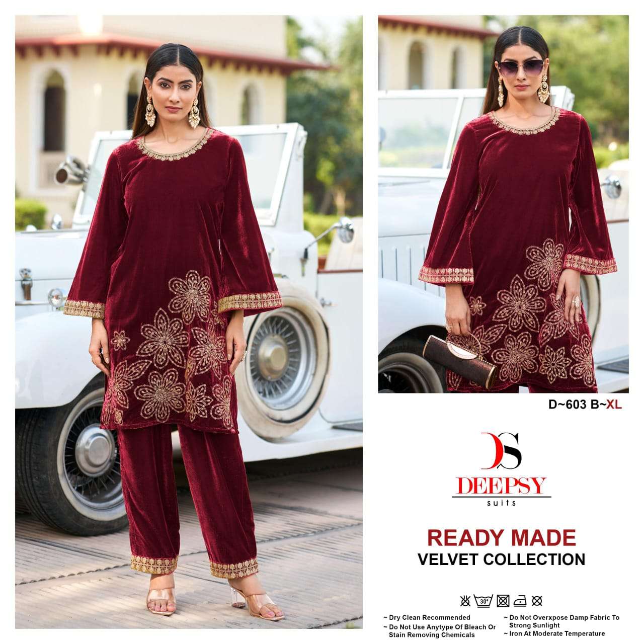 D-603 COLOURS BY DEEPSY SUITS 603-A TO 603-D SERIES VELVET HEAVY WORK CO-ORD SET