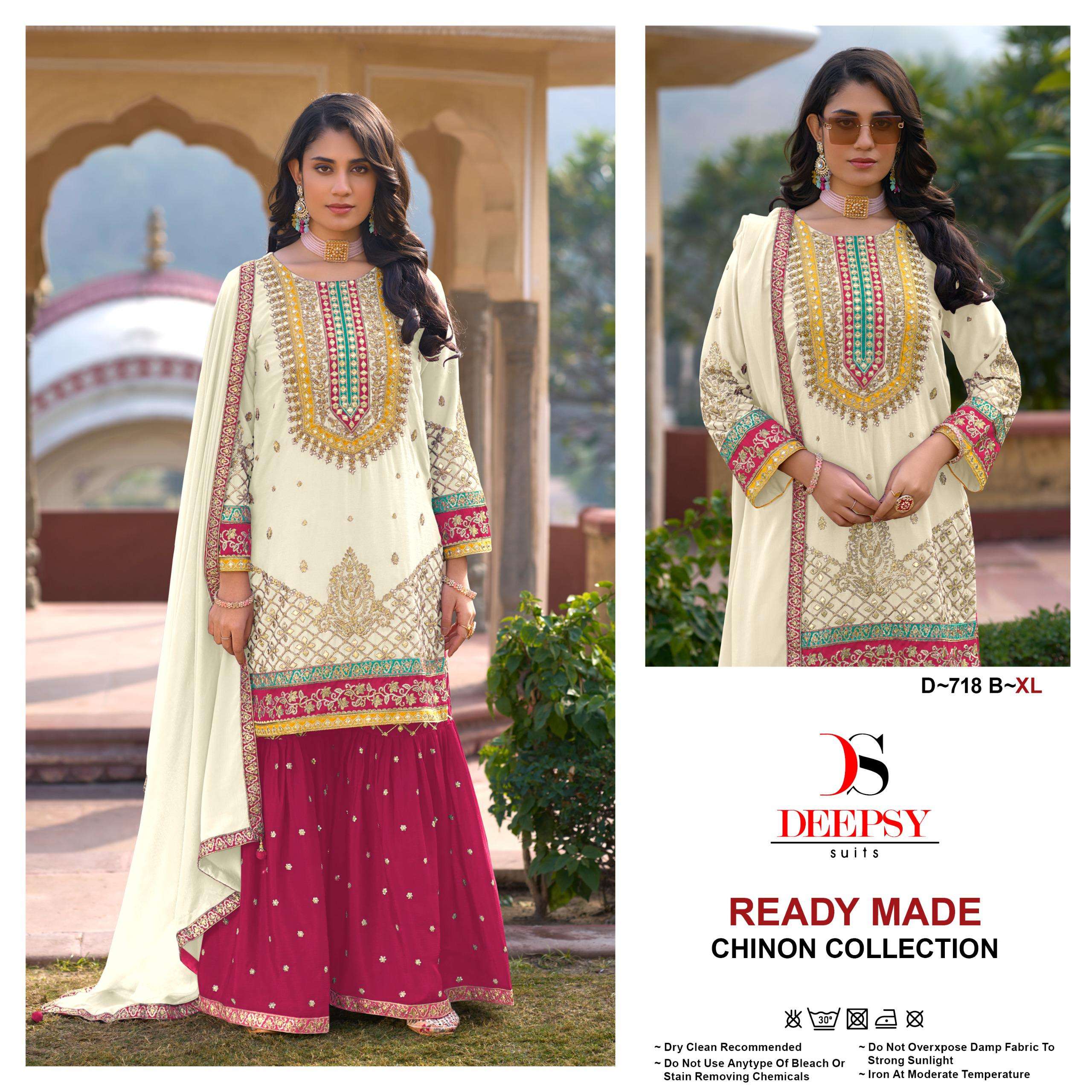 D-718 COLOURS BY DEEPSY SUITS 718-A TO 718-D SERIES CHINON WORK READYMADE DRESSES