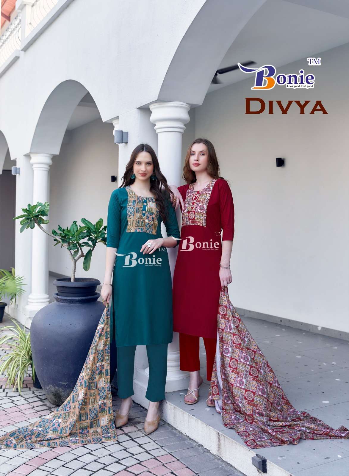 DIVYA BY BONIE 1001 TO 1006 SERIES RAYON EMBROIDERY WORK READYMADE DRESSES