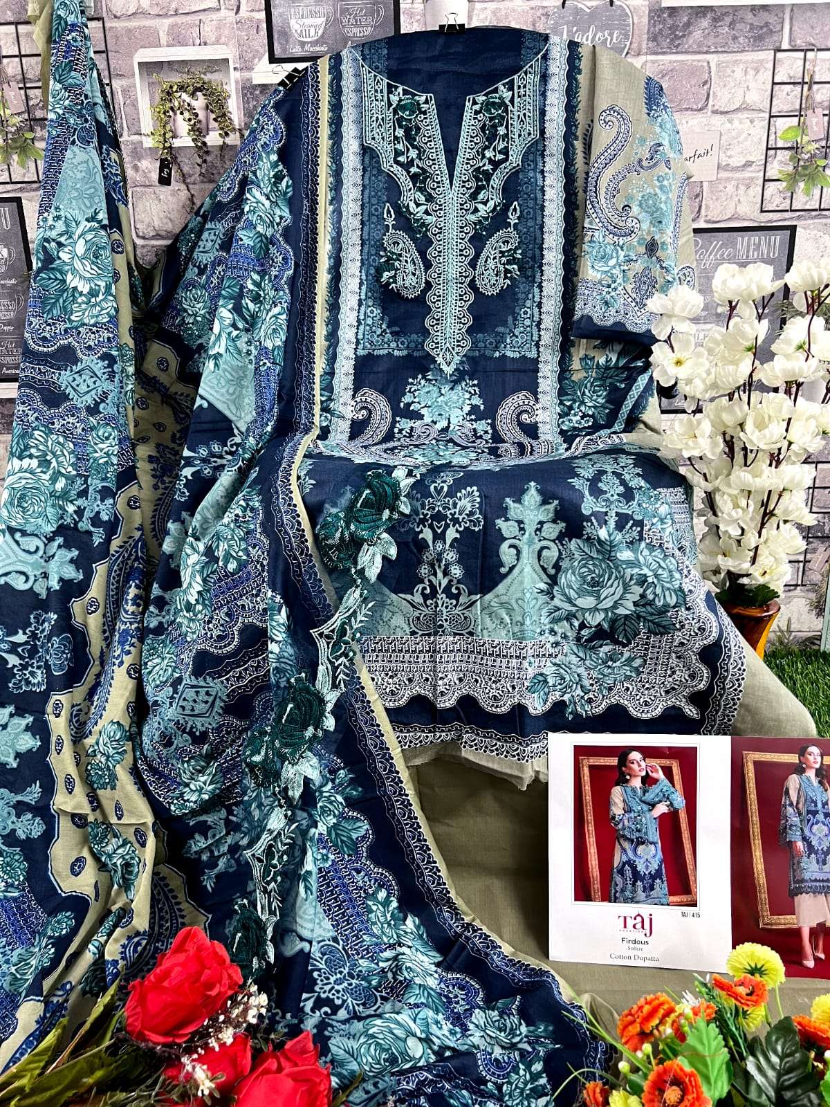 FIRDOUS 415 HIT DESIGN BY TAJ CREATION PURE COTTON PRINT WORK DRESS