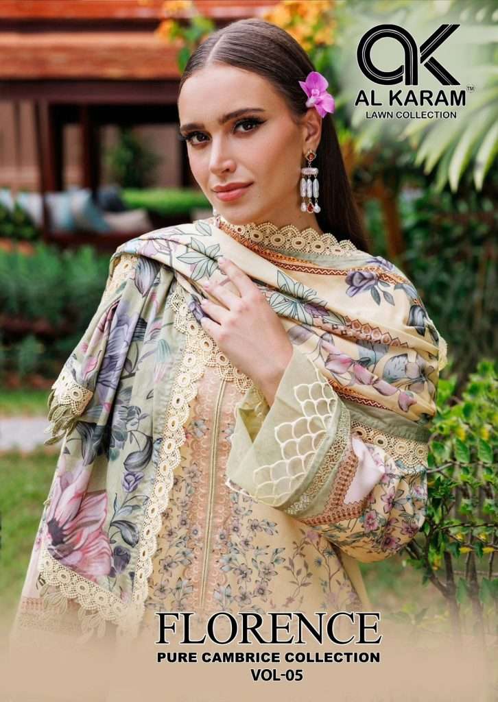 FLORENCE VOL-5 BY AL KARAM 5001 TO 5006 SERIES PURE LAWN COTTON DRESSES