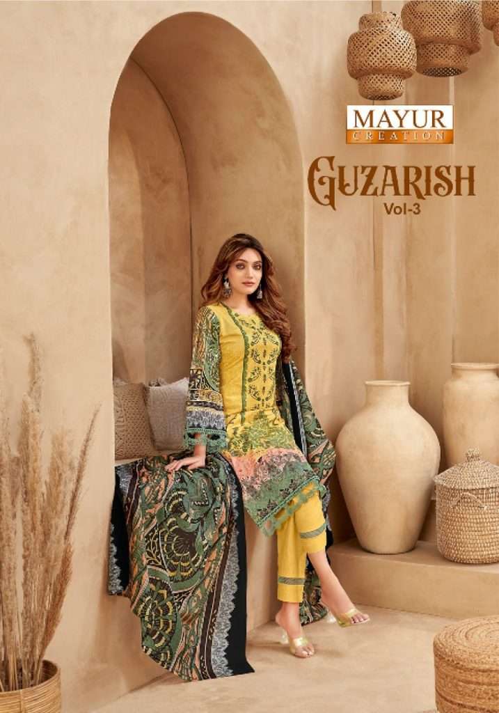 GUZARISH VOL-3 BY MAYUR CREATION 3001 TO 3008 SERIES PURE COTTON PRINT DRESSES