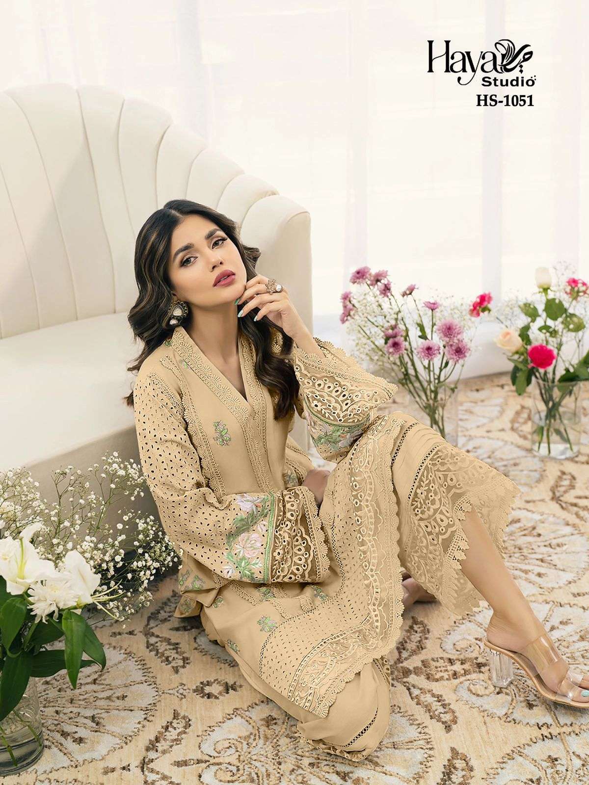 HS 1051 NX BY HAYAA STUDIO FAUX GEORGETTE HEAVY WORK READYMADE DRESSES