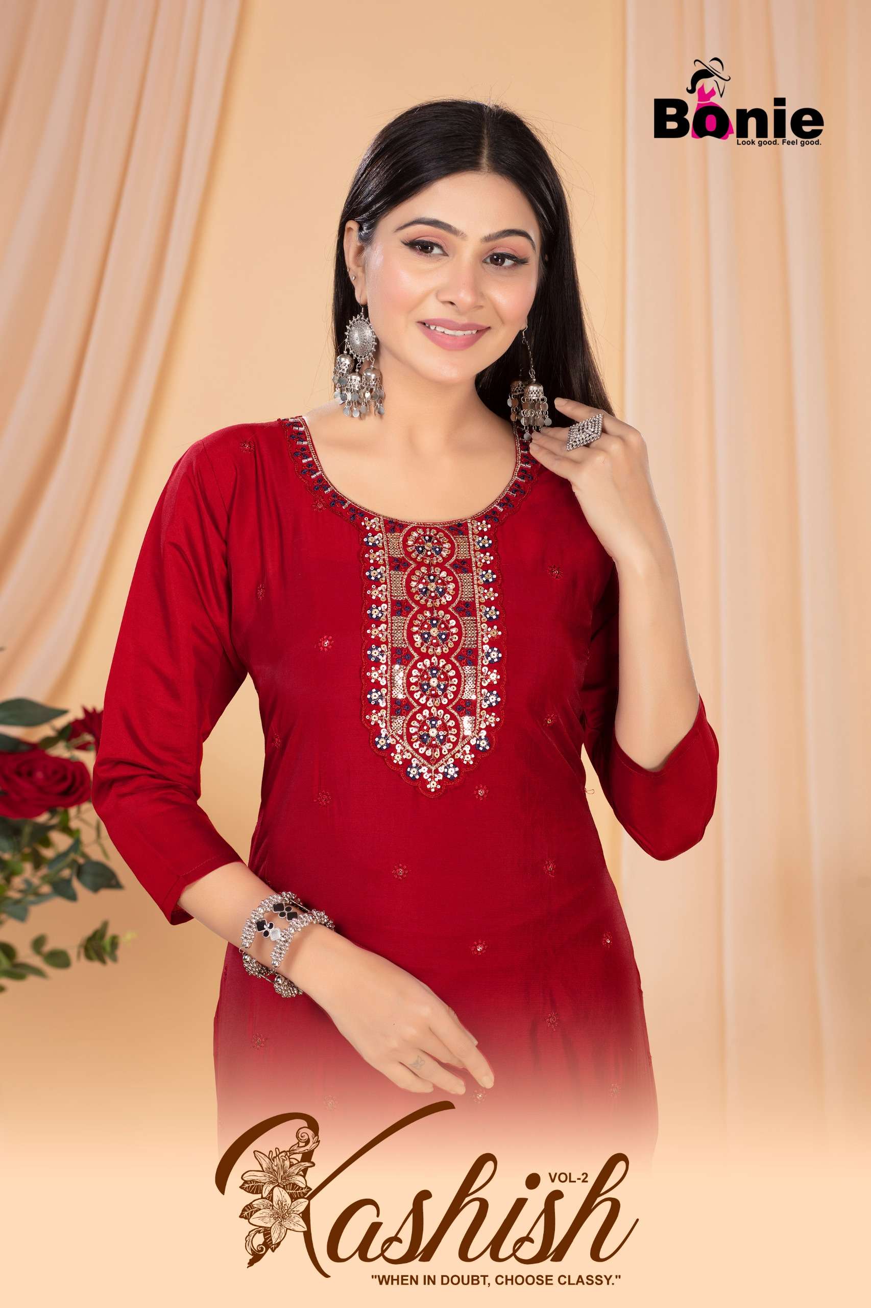 KASHISH VOL-2 BY BONIE 1001 TO 1007 SERIES ROMAN SILK HANDWORK KURTIS