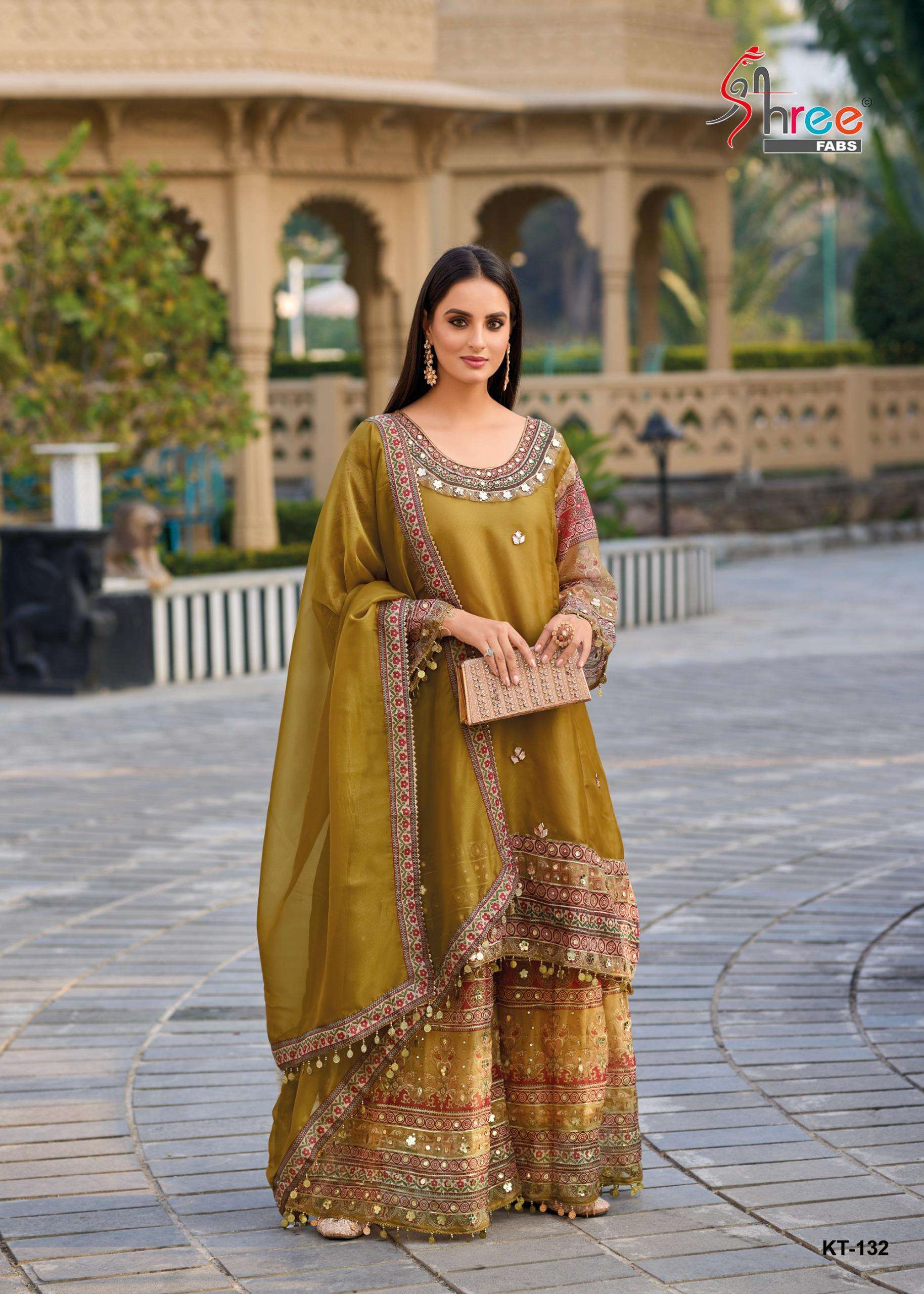 KT-132 COLOURS BY SHREE FABS 132-A TO 132-D SERIES VISCOSE WORK READYMADE DRESSES