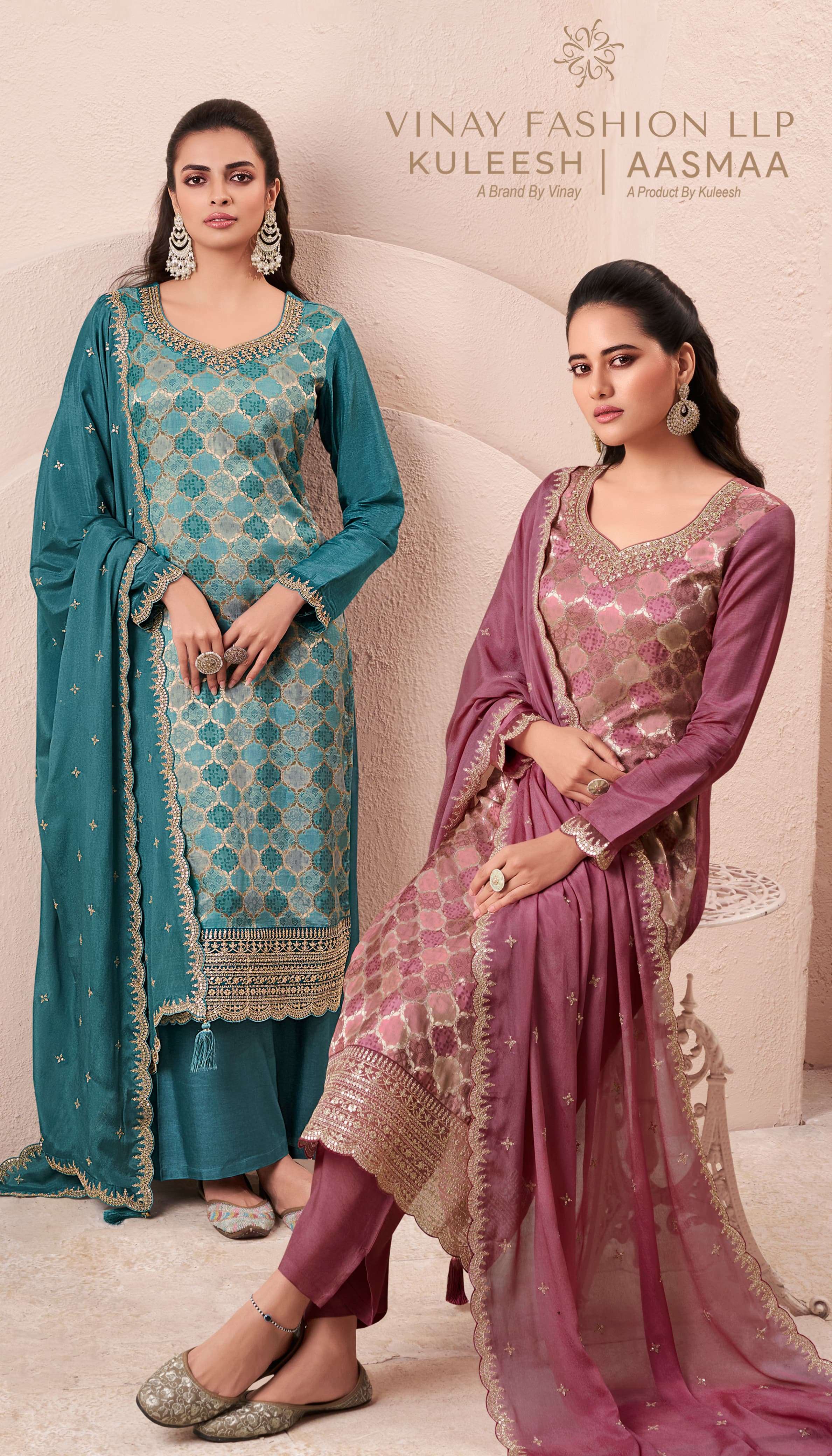 KULEESH AASMA BY VINAY FASHION 71521 TO 71524 SERIES MOGA SILK WORK DRESSES