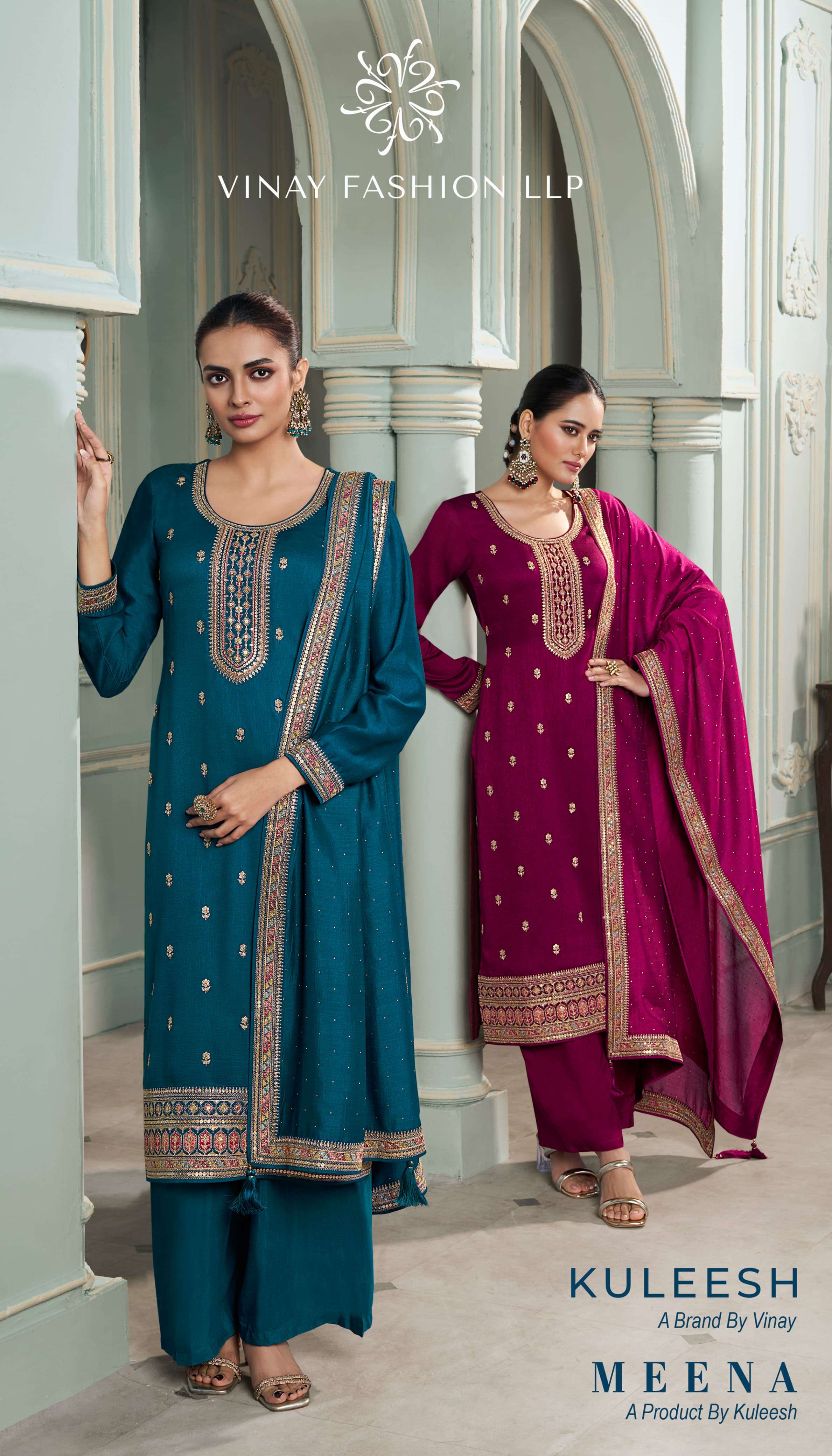KULEESH MEENA BY VINAY FASHION 6991 TO 6994 SERIES SILK GEORGETTE WORK DRESSES