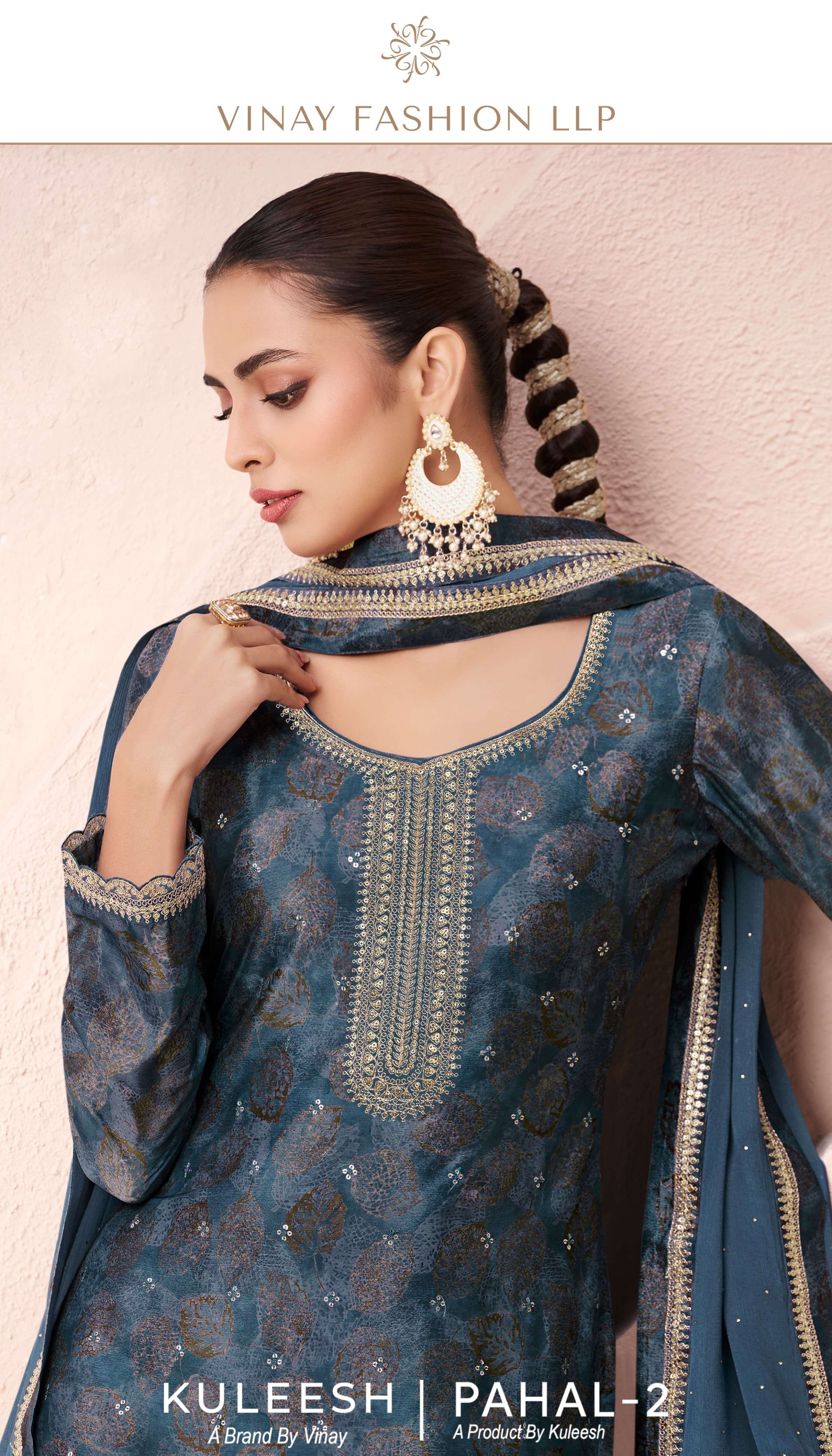 KULEESH PAHAL VOL-2 BY VINAY FASHION 70981 TO 70984 SERIES CHINON PRINT WORK DRESSES