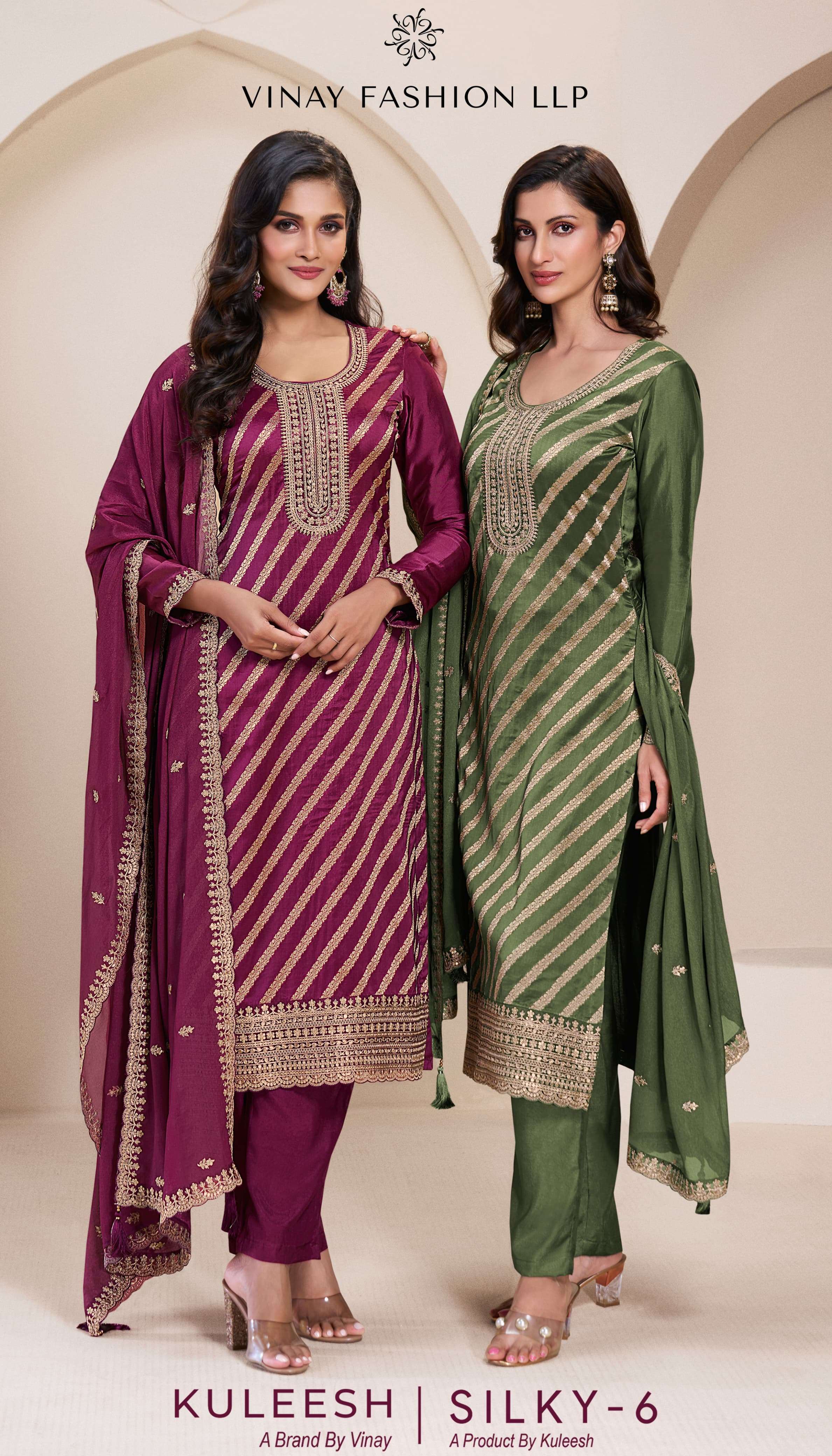 KULEESH SILKY VOL-6 BY VINAY FASHION 71791 TO 71794 SERIES LOTUS SILK WORK DRESSES