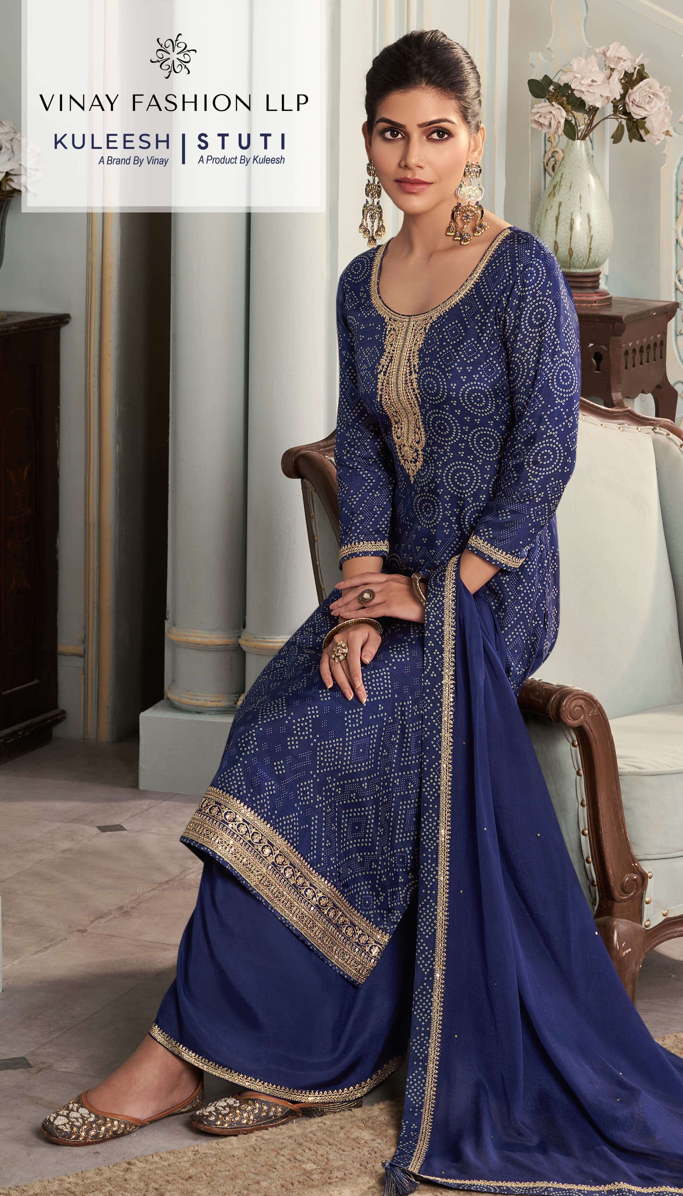 KULEESH STUTI BY VINAY FASHION 70531 TO 70534 SERIES MUGA SILK PRINT WORK DRESSES