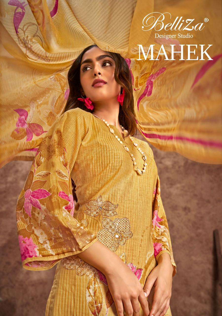 MAHEK BY BELLIZA 1020-001 TO 1020-004 SERIES COTTON PRINT WORK DRESSES