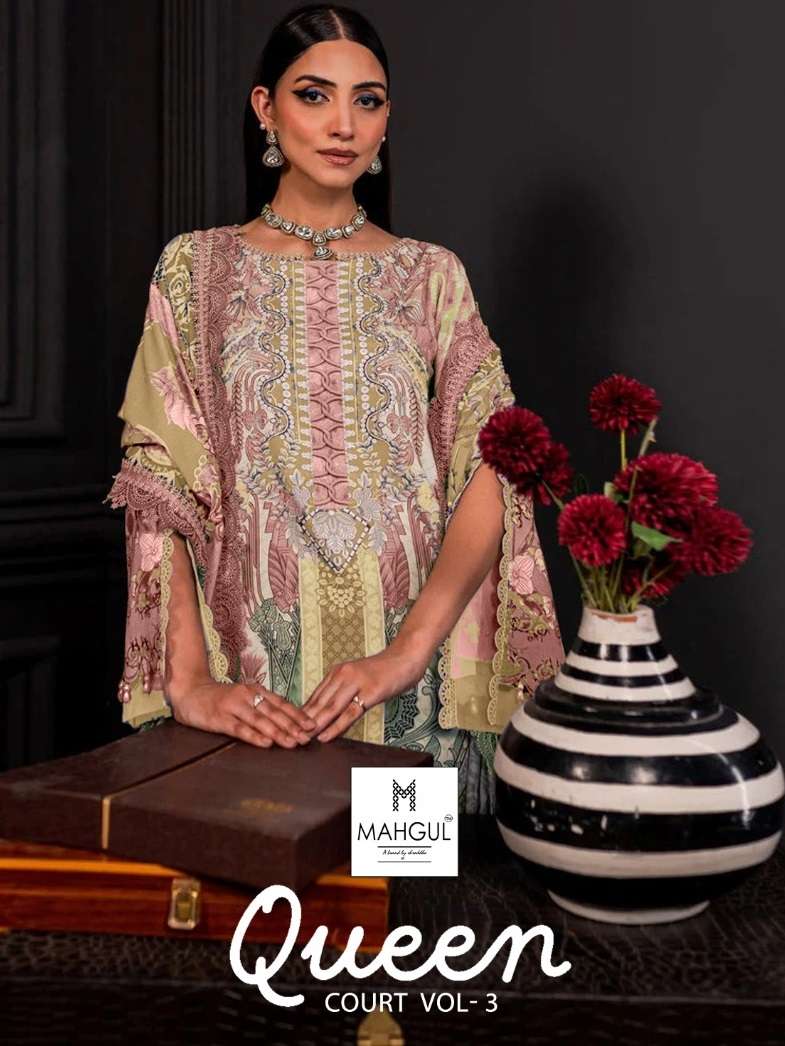 MAHGUL QUEEN COURT VOL-3 BY SHRADDHA NX LAWN COTTON PRINT WORK PAKISTANI DRESSES