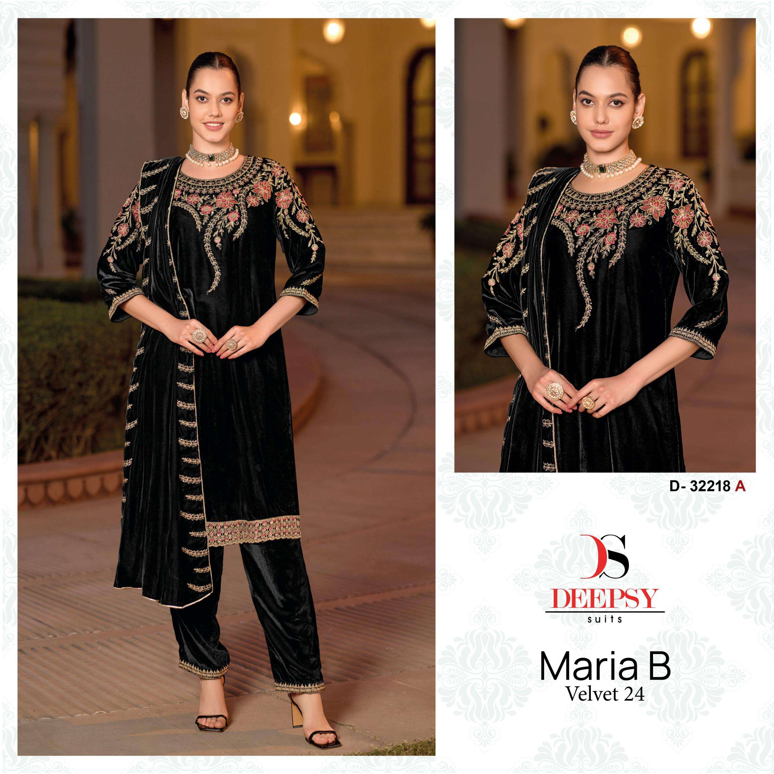 MARIA B VELVET 24 BY DEEPSY SUITS 32218-A TO 32218-D SERIES VELVET WINTER WEAR DRESSES