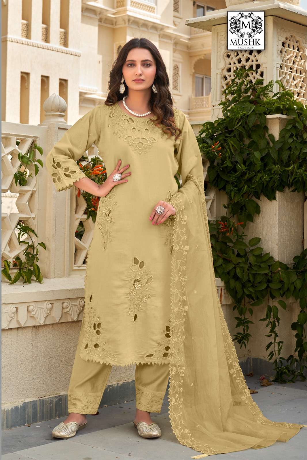 MR-1002 COLOURS BY MUSHQ 1002-A TO 1002-D SERIES RAGGA SILK WORK READYMADE DRESSES