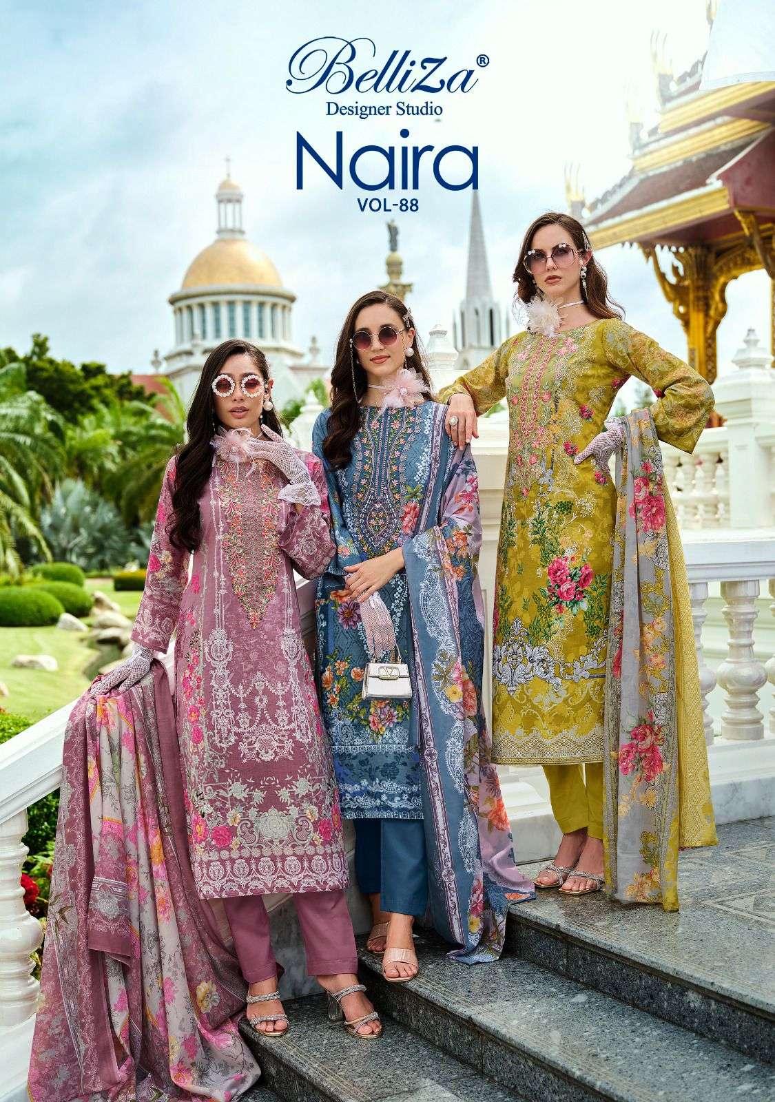 NAIRA VOL-88 BY BELLIZA 1019-001 TO 1019-008 SERIES COTTON PRINT WORK DRESSES