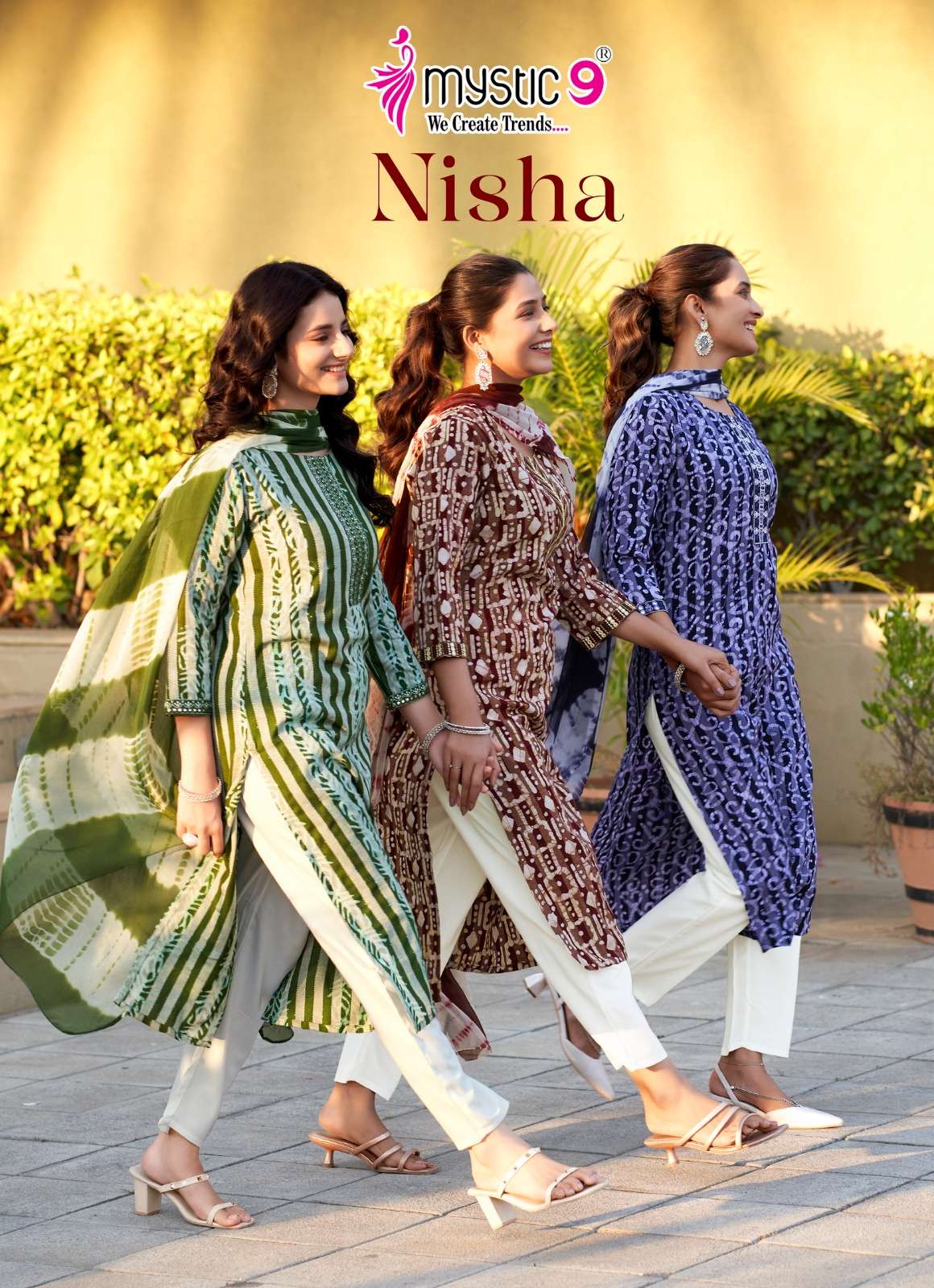 NISHA VOL-4 BY MYSTIC9 4001 TO 4008 SERIES COTTON PRINT WORK READYMADE DRESSES