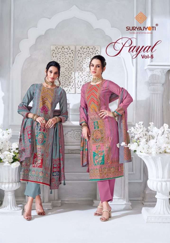 PAYAL VOL-5 BY SURYAJYOTI 5001 TO 5006 SERIES MODAL PRINT EMBROIDERY WORK DRESSES