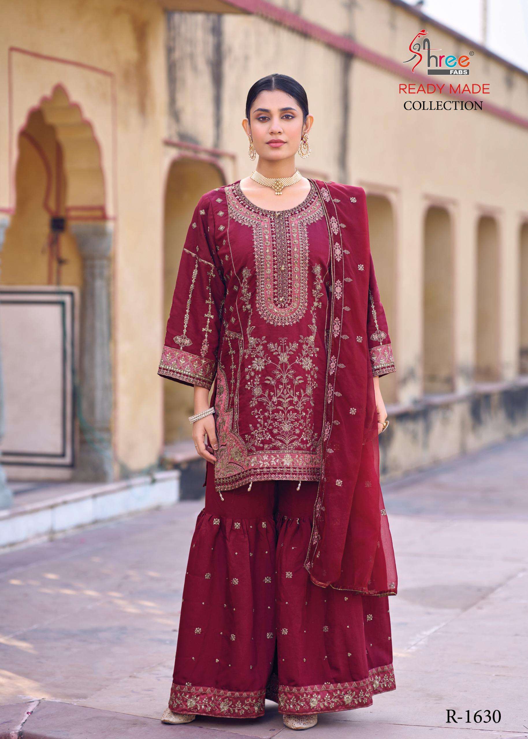 R-1630-A TO R-1630-D SERIES BY SHREE FABS SLUB DIAMOND WORK READYMADE DRESSES