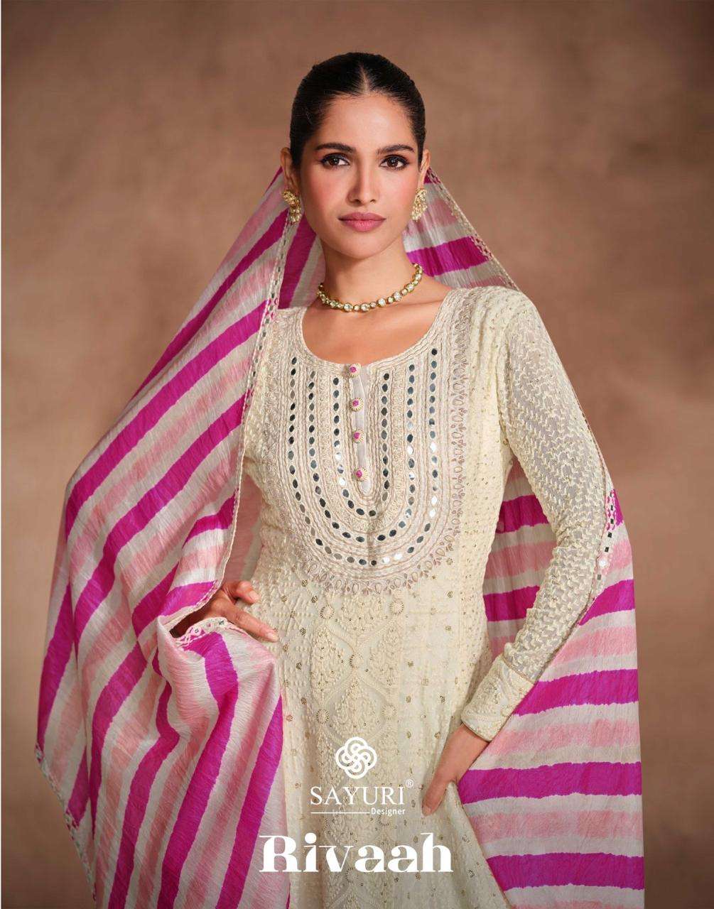 RIVAAH BY SAYURI 5693 TO 5695 SERIES GEORGETTE CHIKANKARI WORK GOWN & DUPATTAS