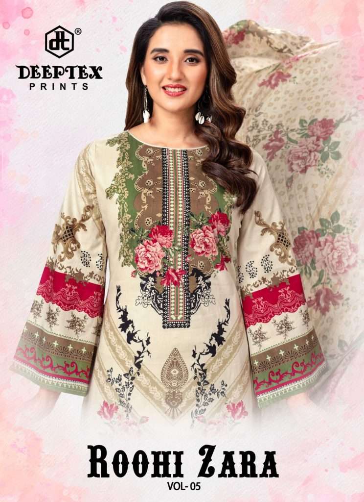 ROOHI ZARA VOL-5 BY DEEPTEX 5001 TO 5008 SERIES POPLIN COTTON PRINT DRESSES
