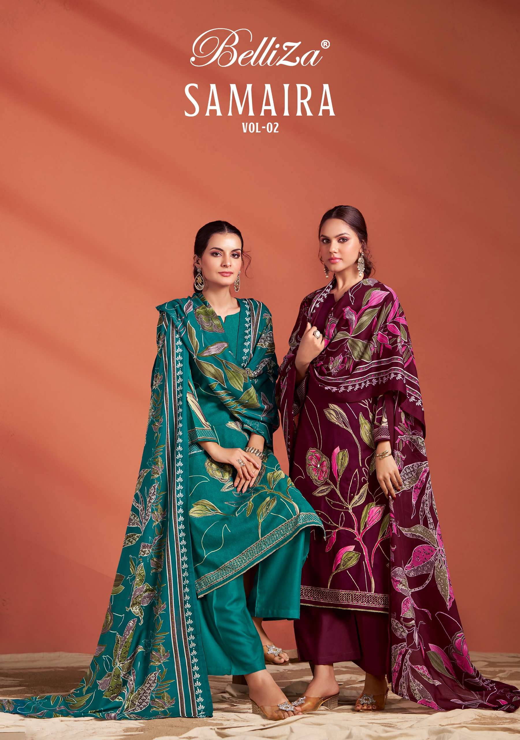 SAMIARA VOL-2 BY BELLIZA 1011-001 TO 1011-006 SERIES VISCOSE RAYON PRINT WORK DRESSES