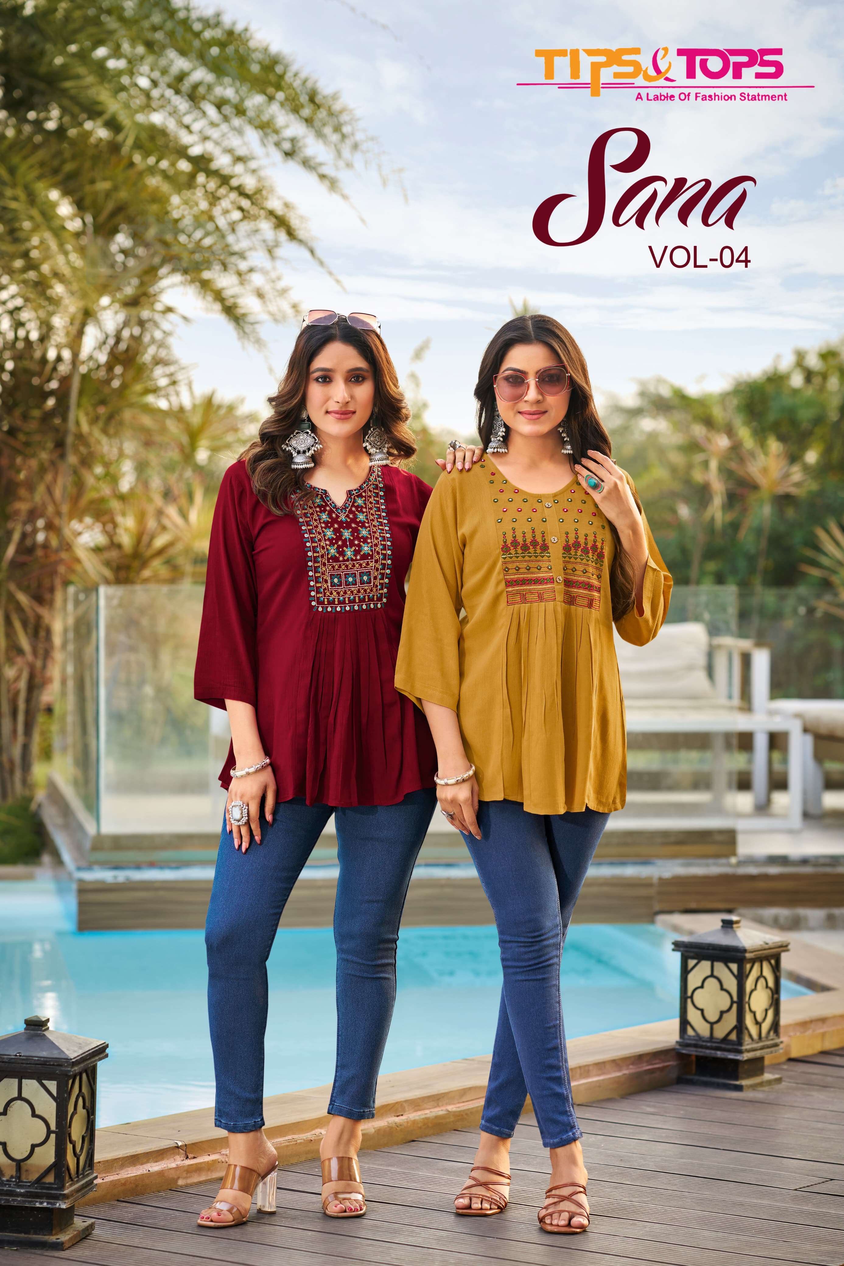 SANA VOL-4 BY TIPS & TOPS 1001 TO 1008 SERIES RAYON EMBROIDERY TOPS