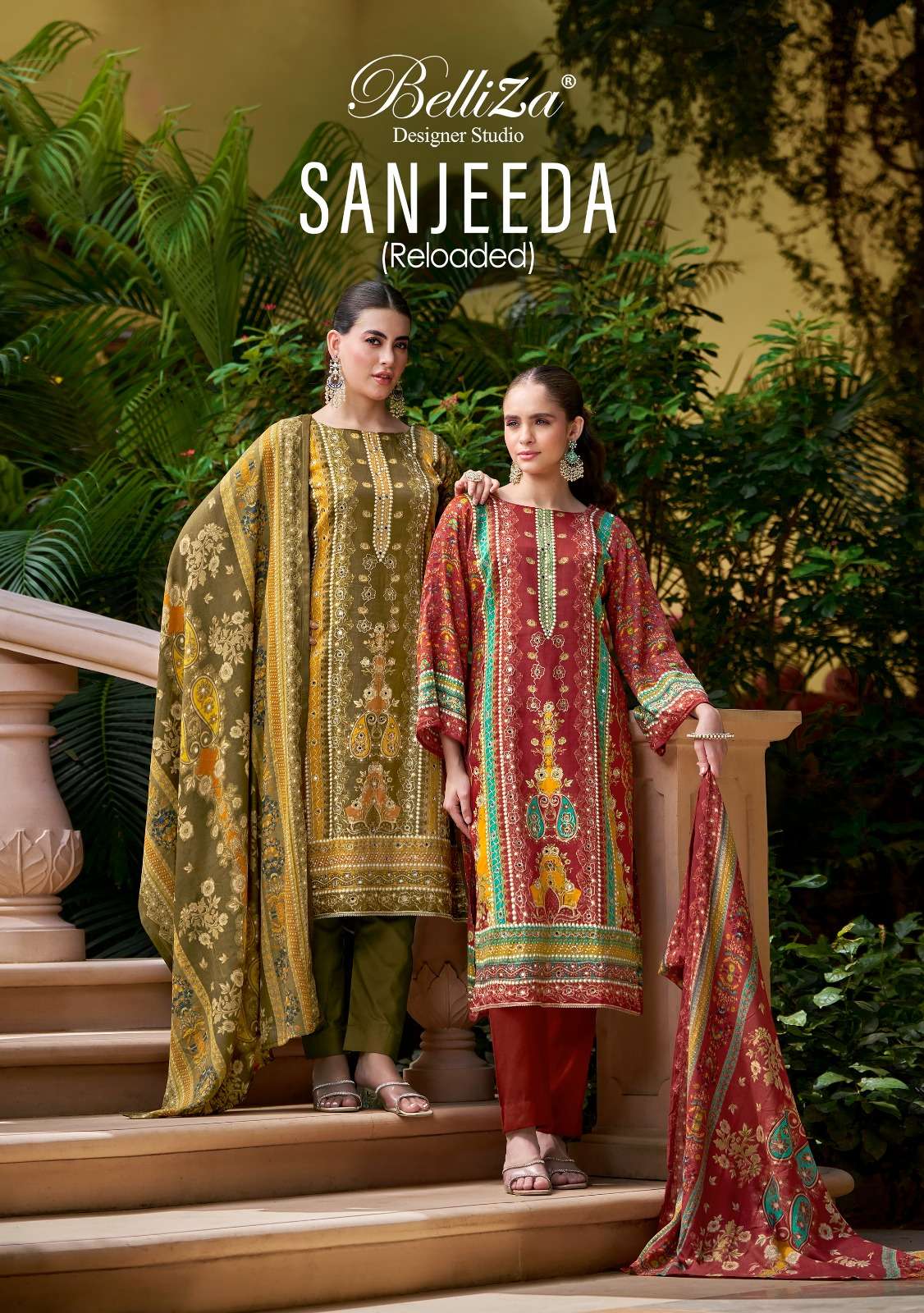 SANJEEDA BY BELLIZA 1009-001 TO 1009-006 SERIES JAM COTTON PRINT WORK DRESSES